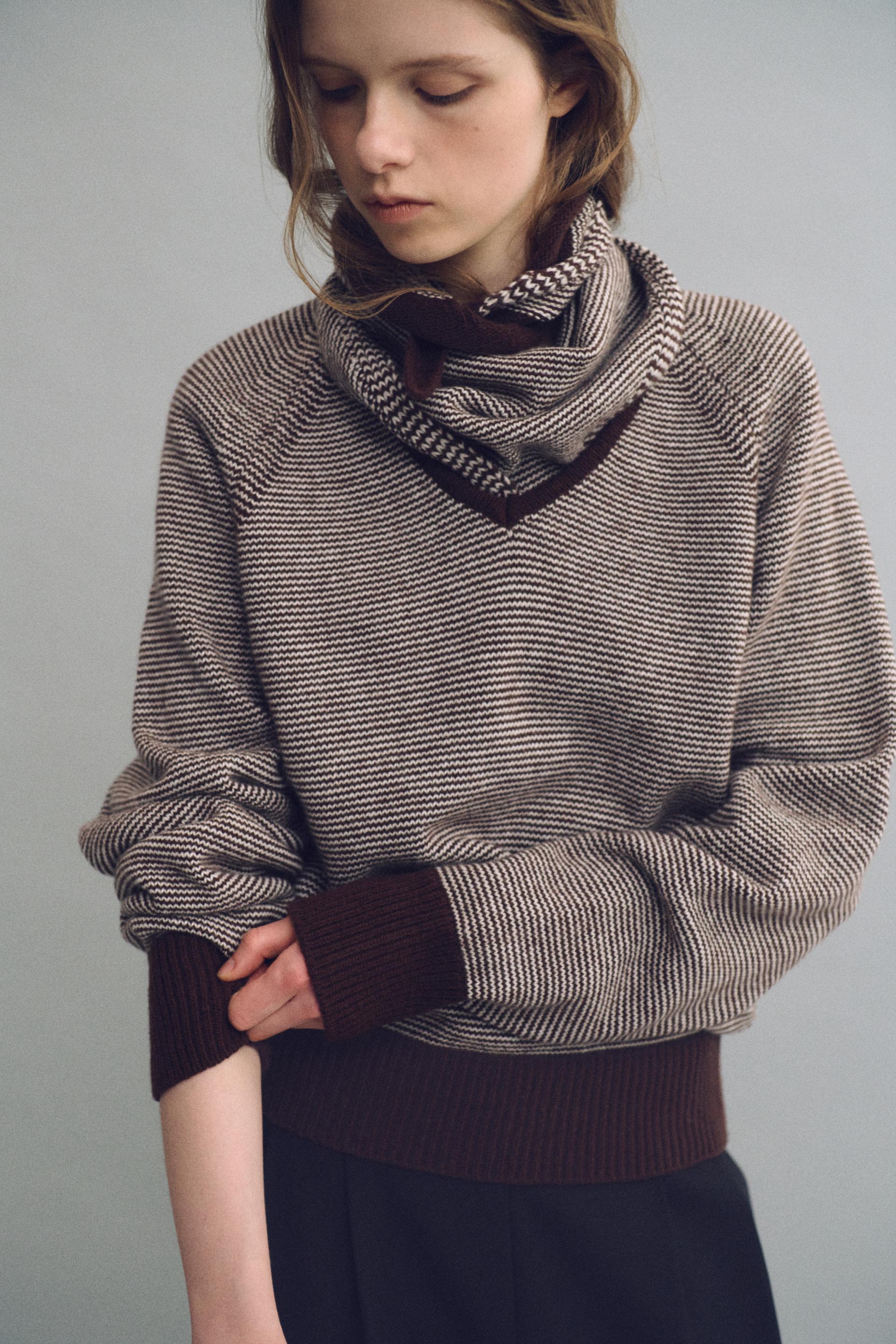 pipe v-neck knit (stripe brown)