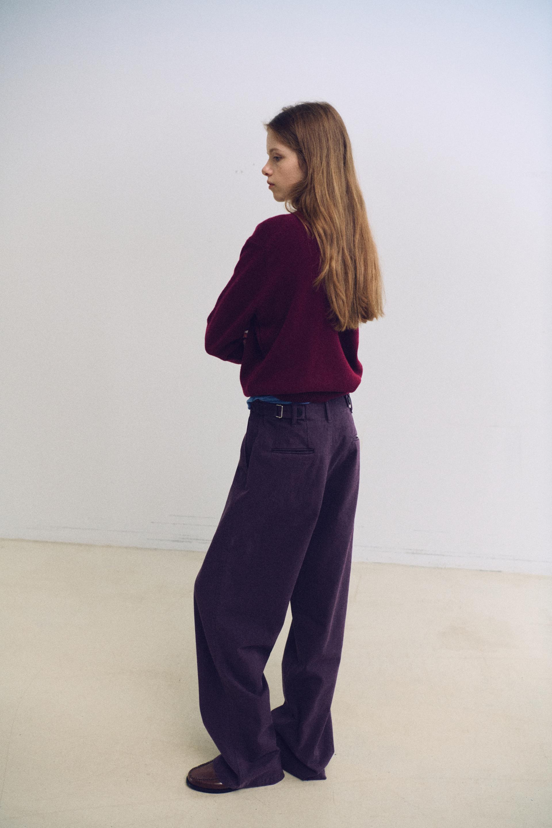 pipe v-neck knit (wine)