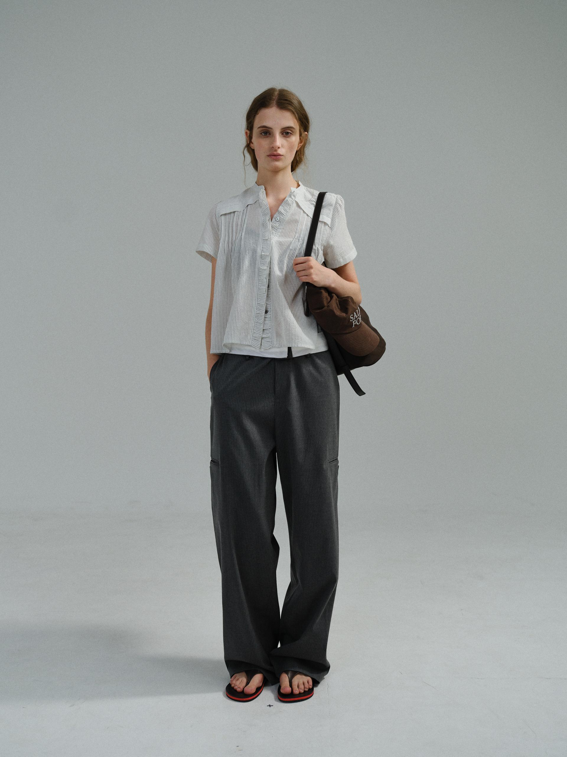 curved triple lip pants (grey stripe)