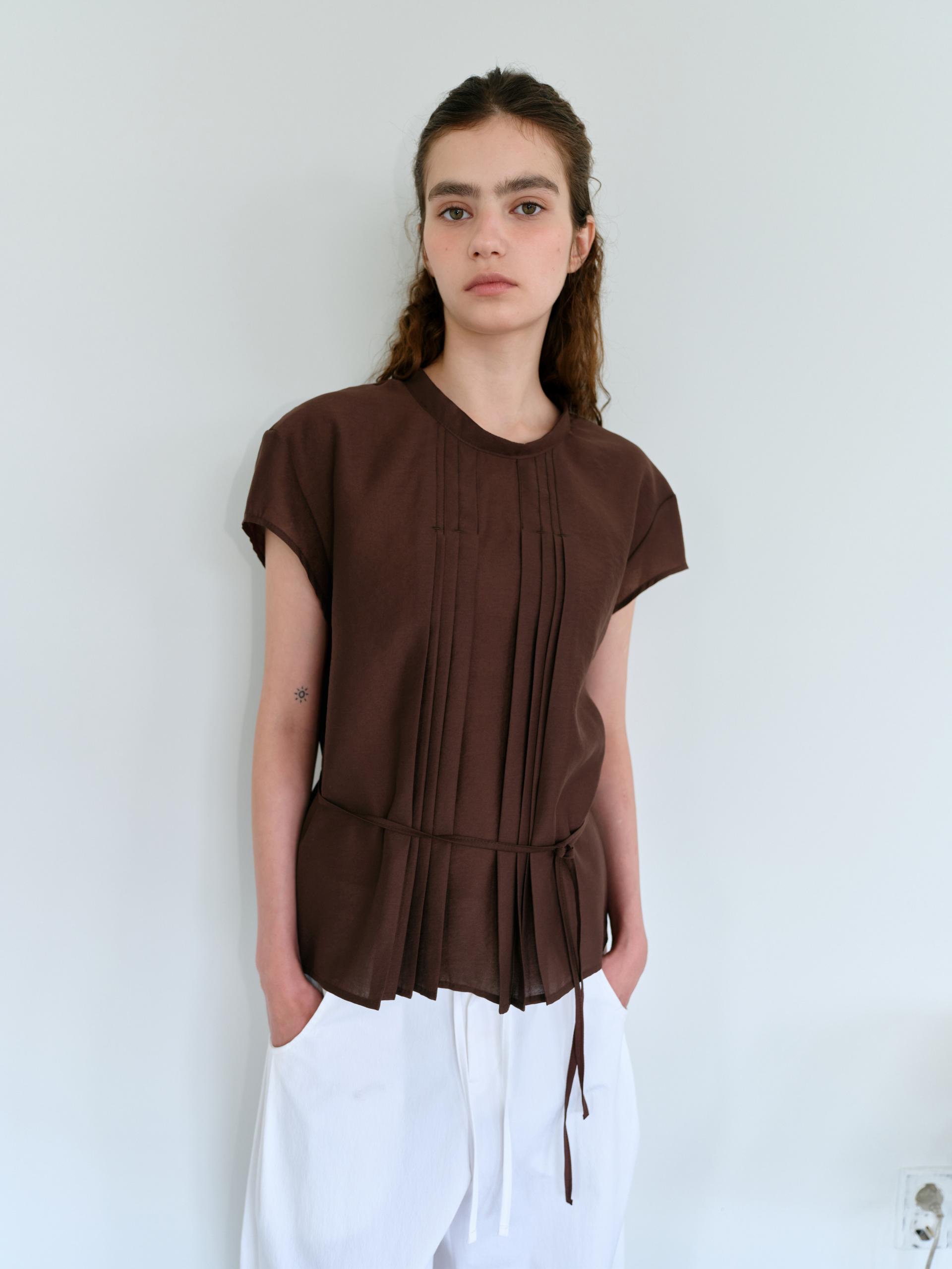 veil pleats blouse (brown)