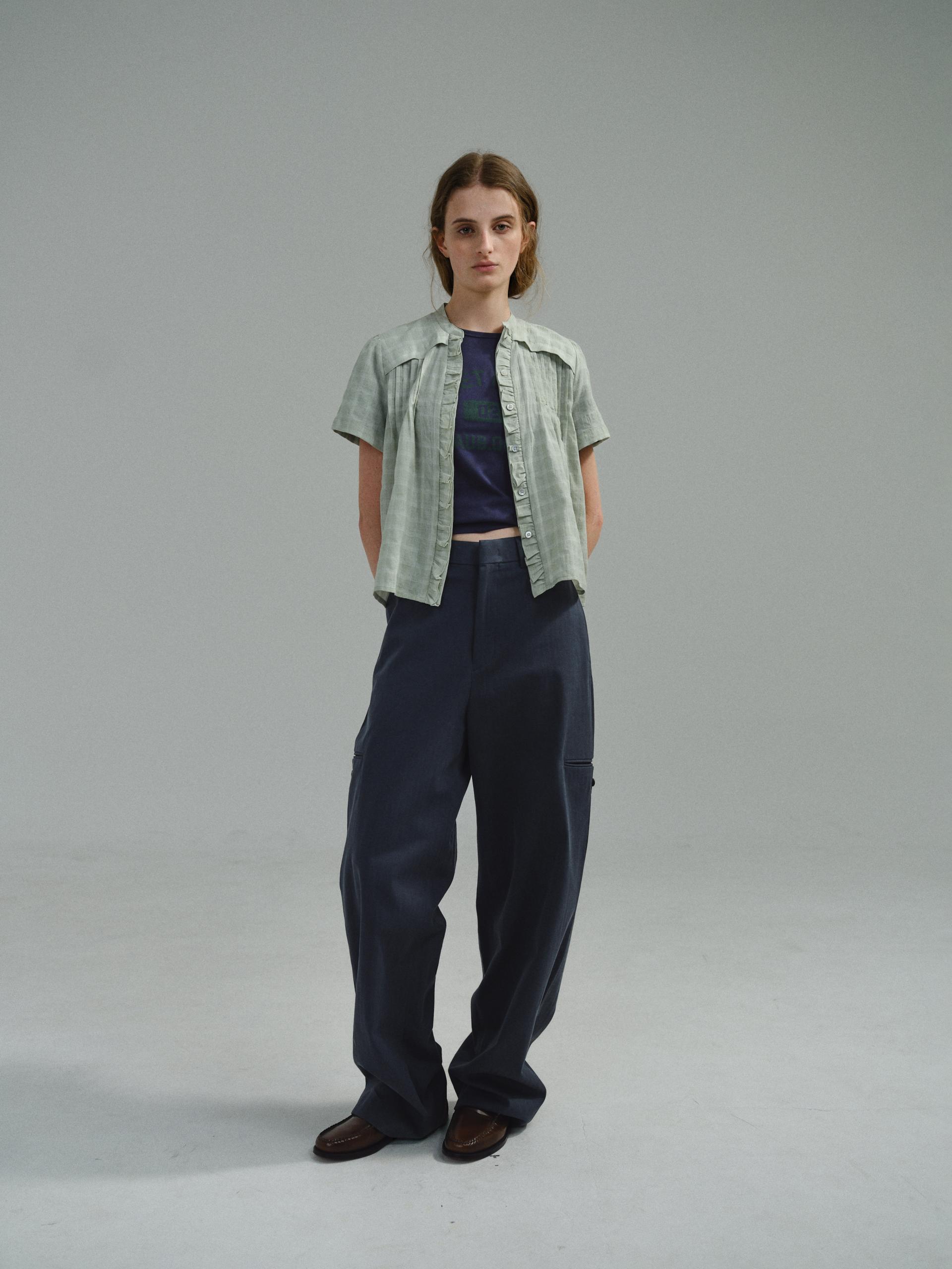 curved triple lip pants (herringbone navy)