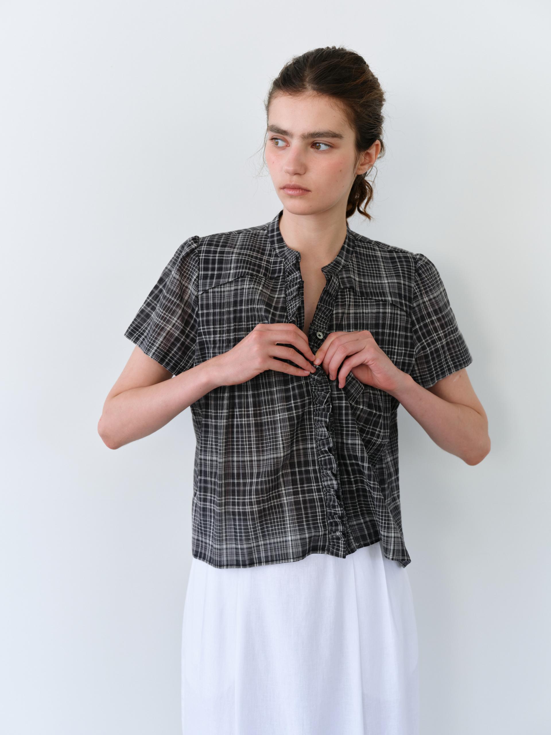 [2차 재입고] lace cap blouse (black check)