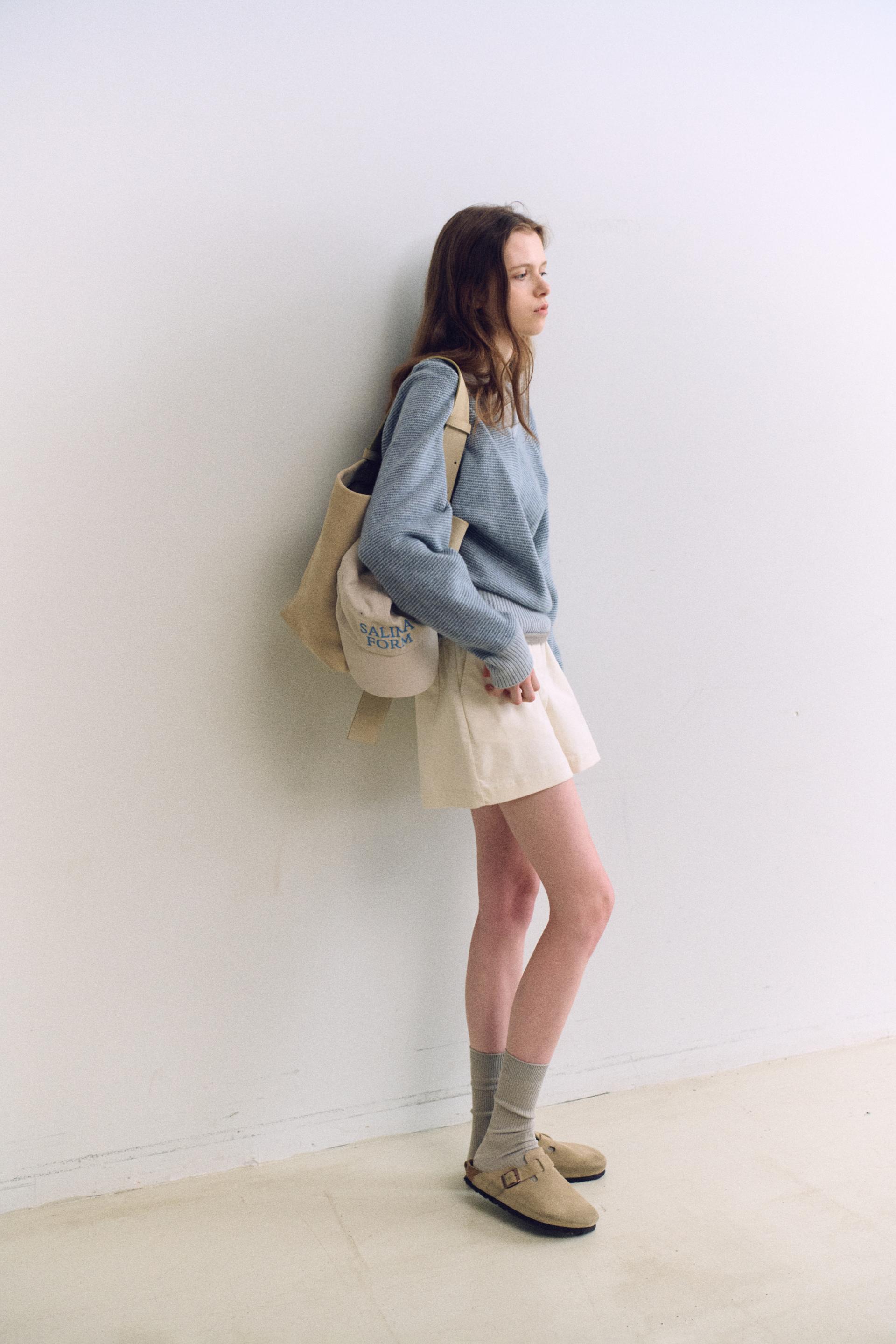 pipe v-neck knit (stripe sky blue)