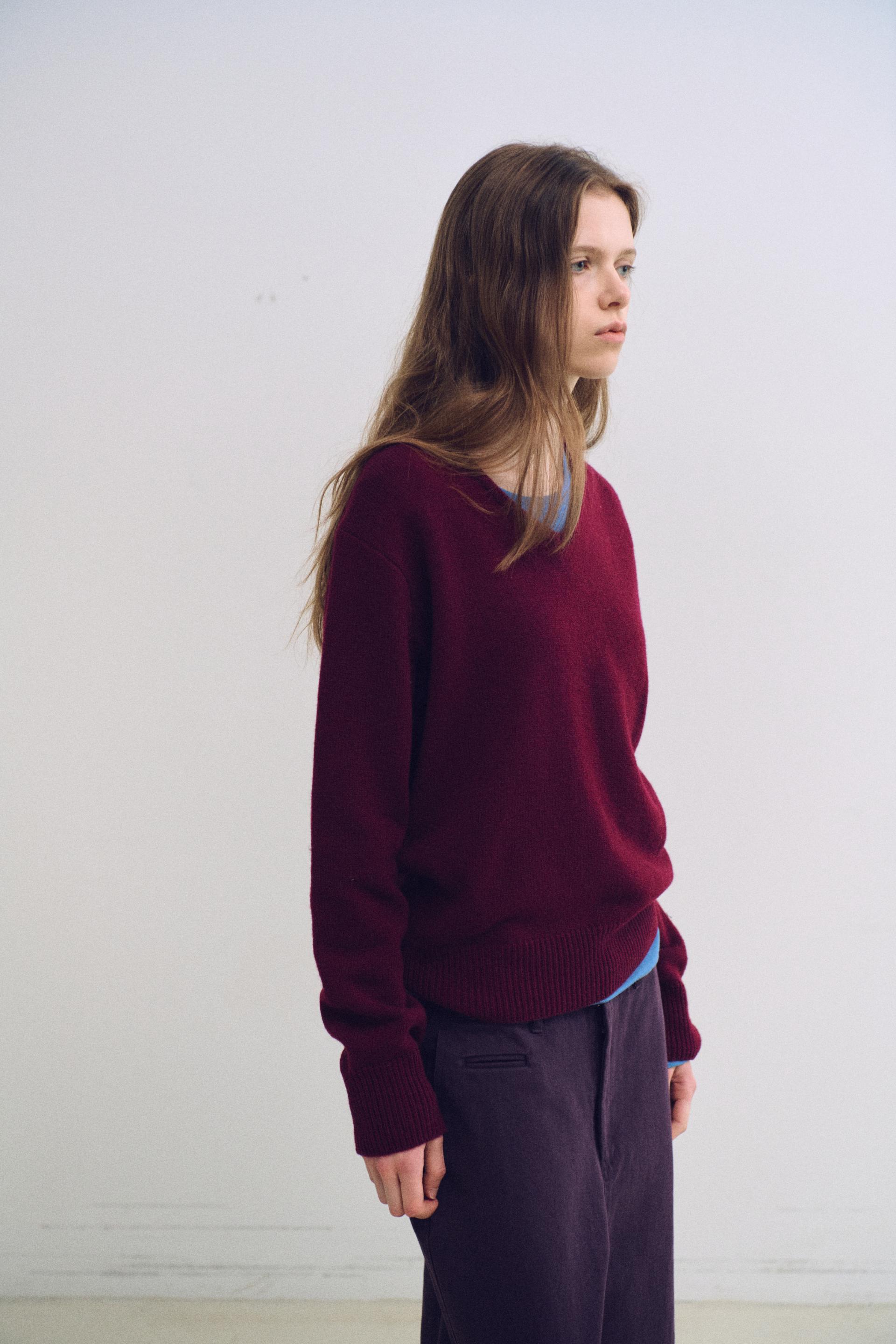 pipe v-neck knit (wine)