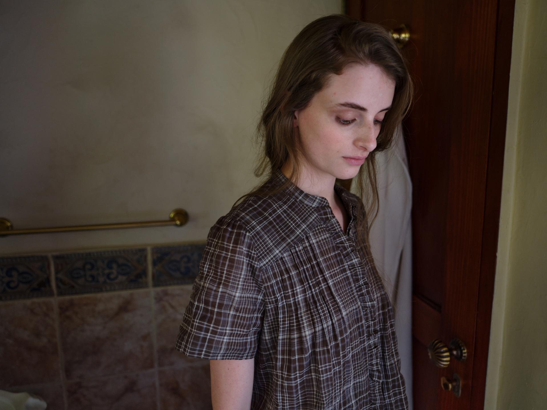 frill pintuck blouse (brown check)