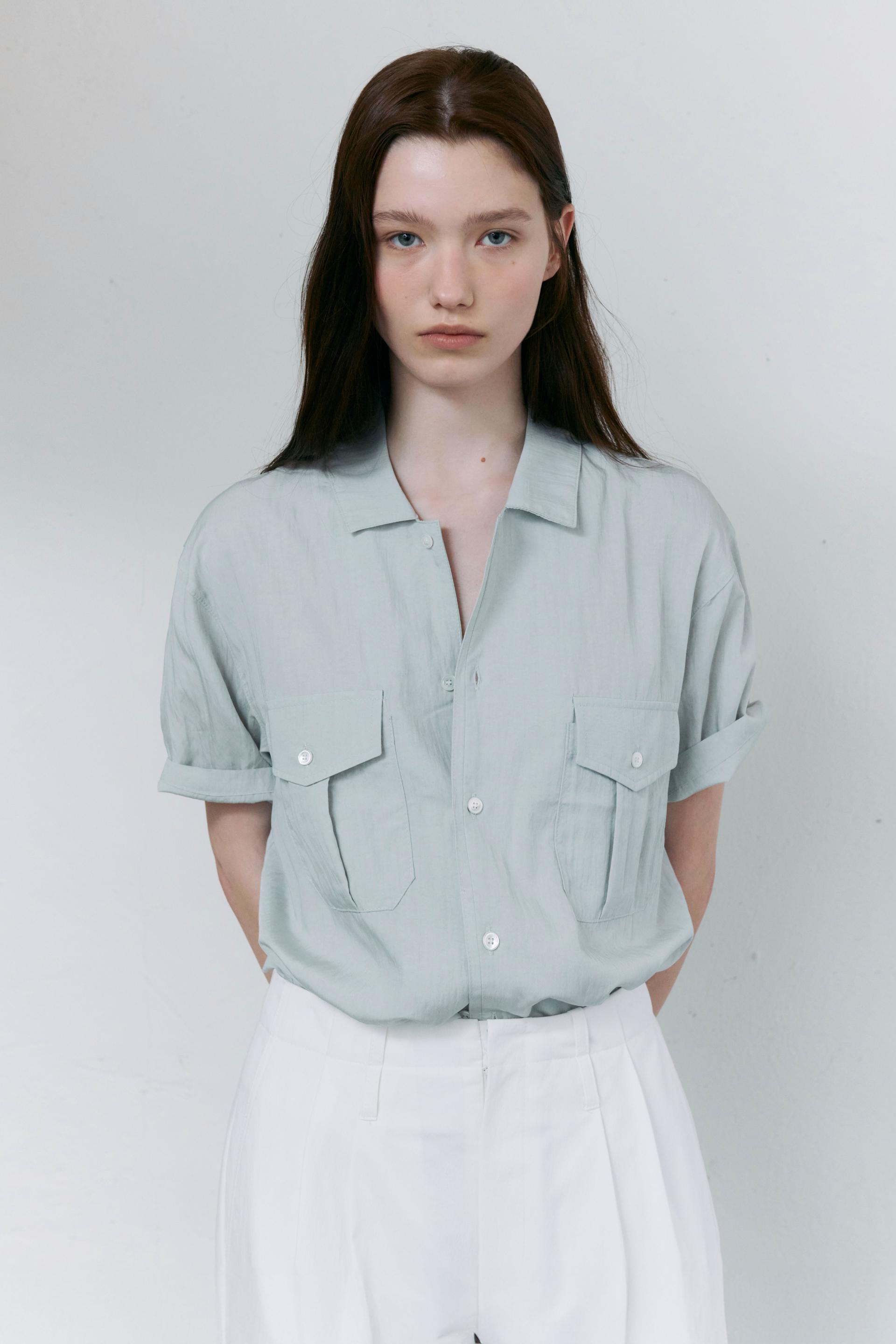[13차 재입고 5/22 순차배송] wrinkled lapel shirts (mint grey)