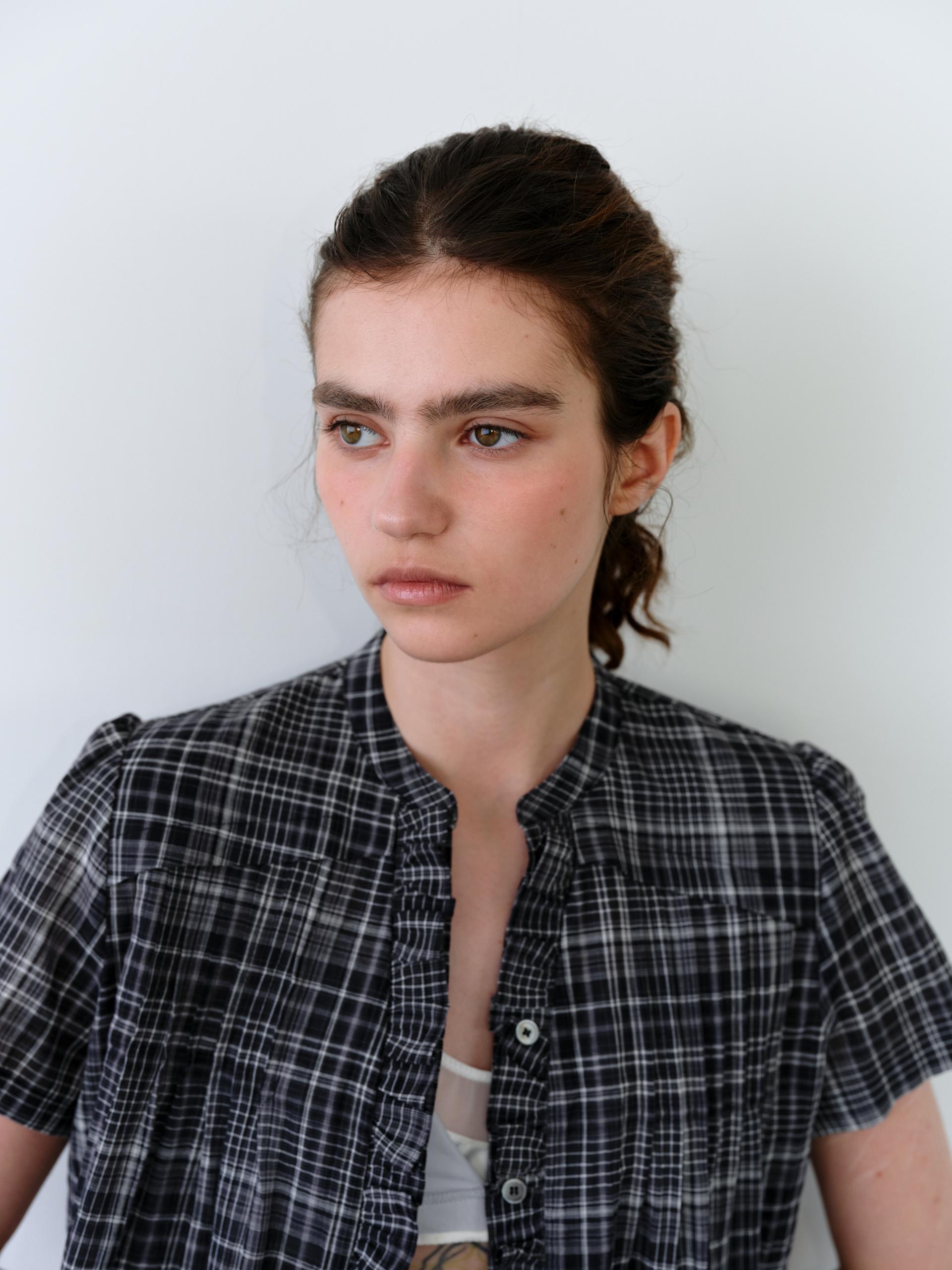 [2차 재입고] lace cap blouse (black check)