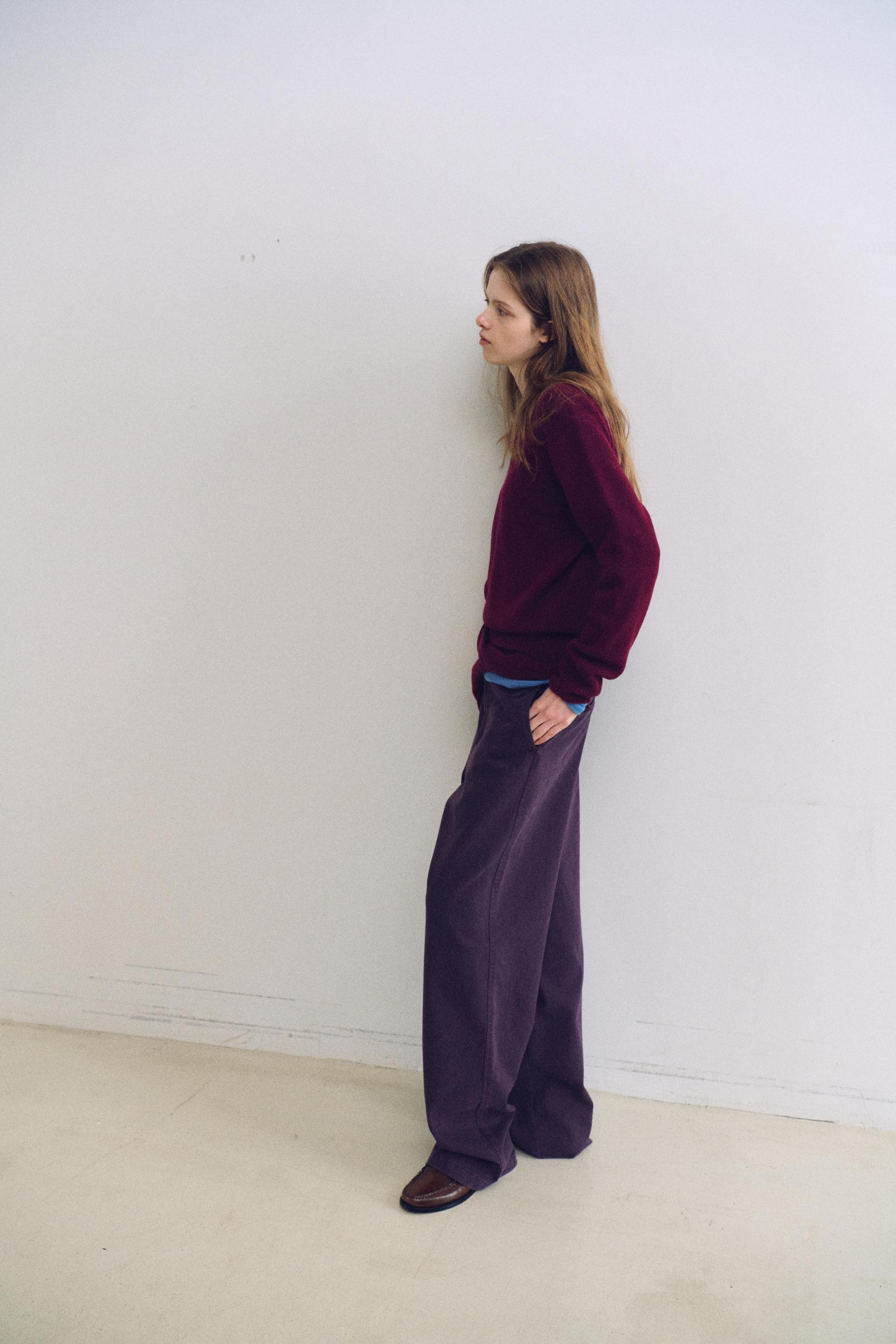 pipe v-neck knit (wine)