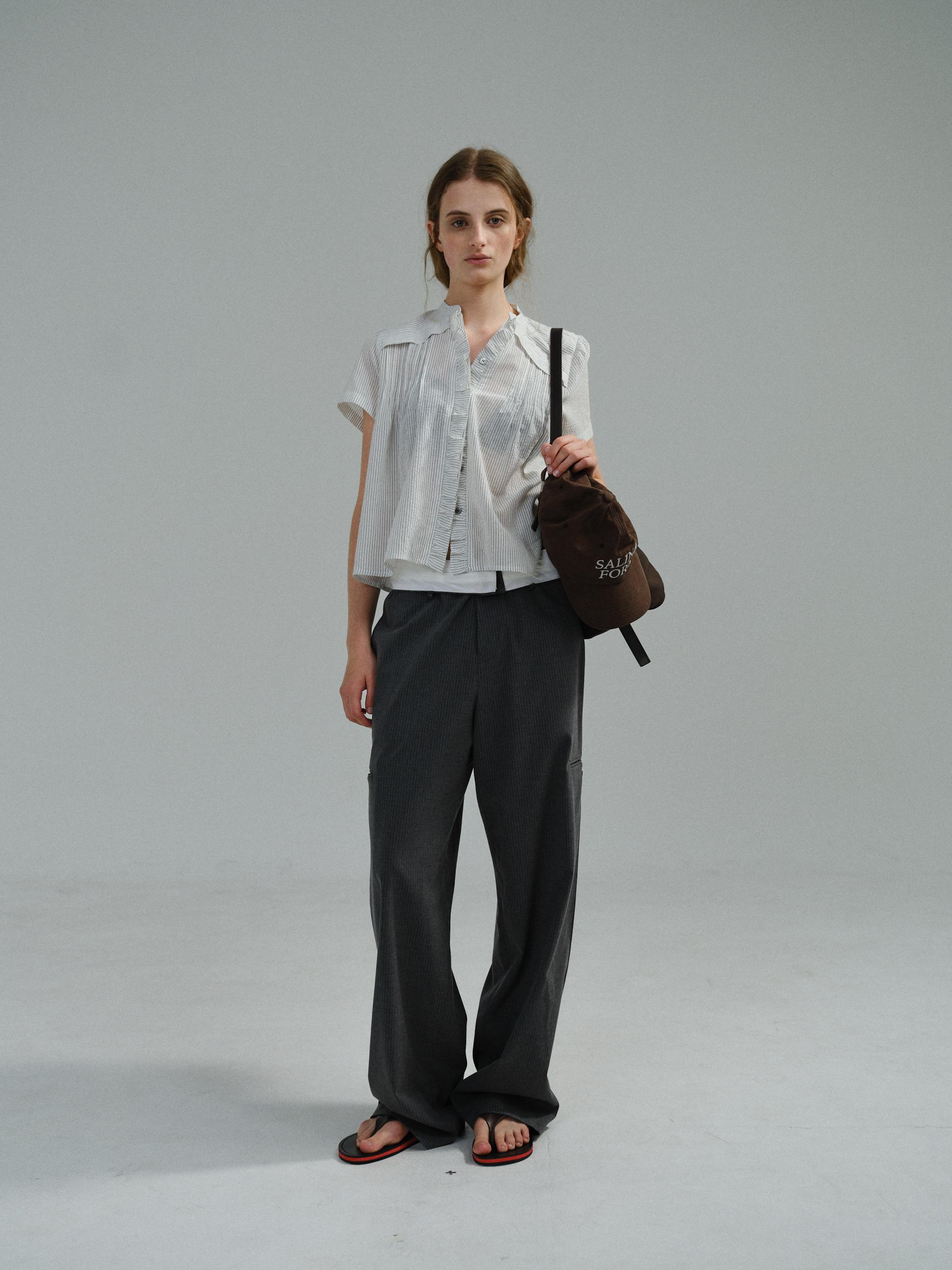 curved triple lip pants (grey stripe)