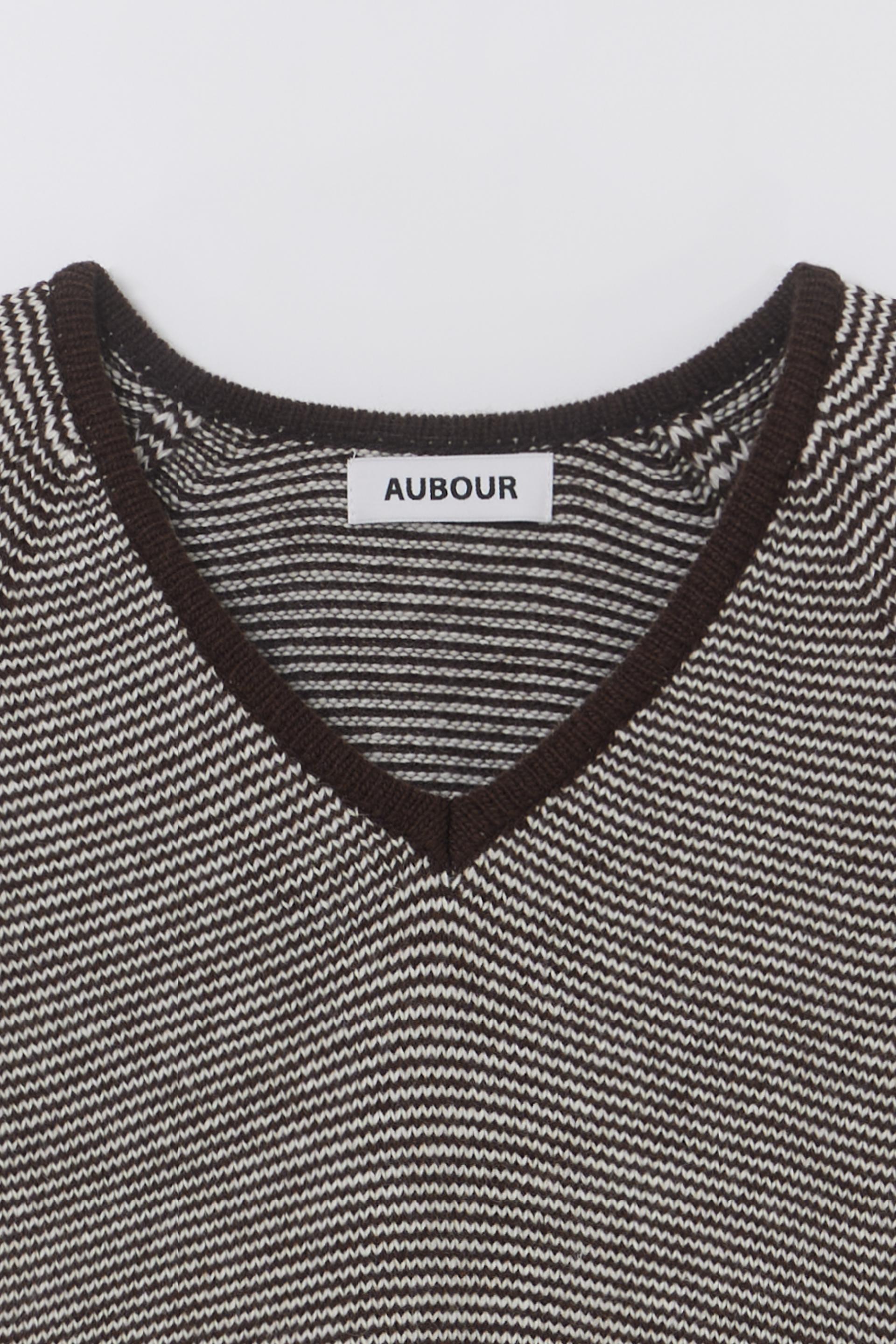 pipe v-neck knit (stripe brown)
