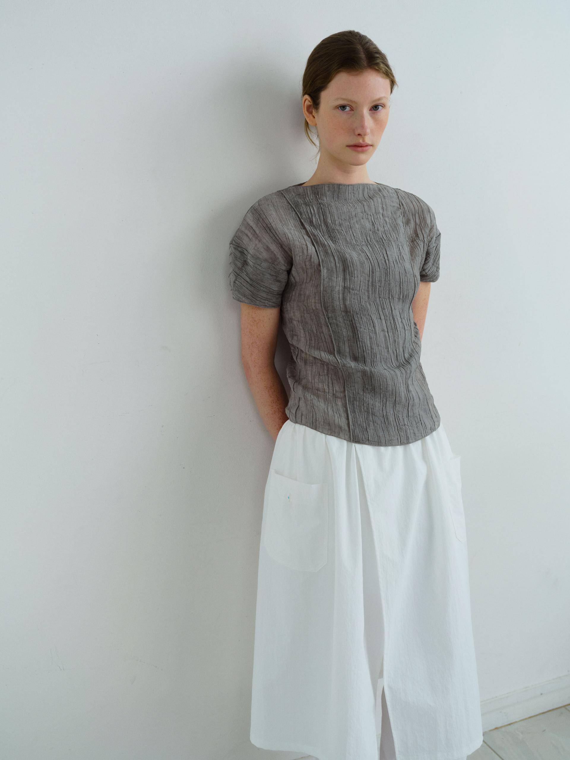 [4차 재입고 7/10 순차배송] pleats seam half blouse (grey)