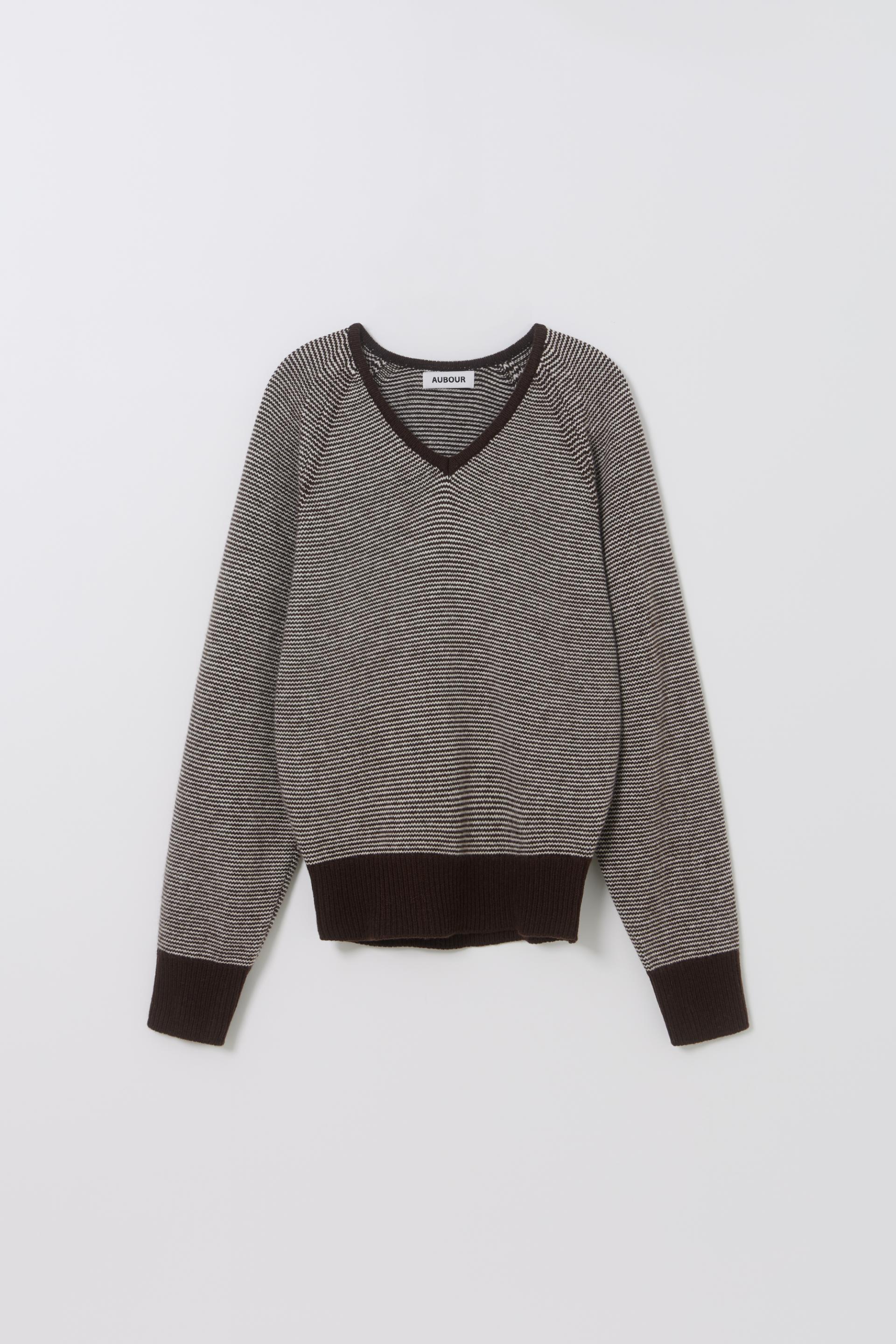 pipe v-neck knit (stripe brown)