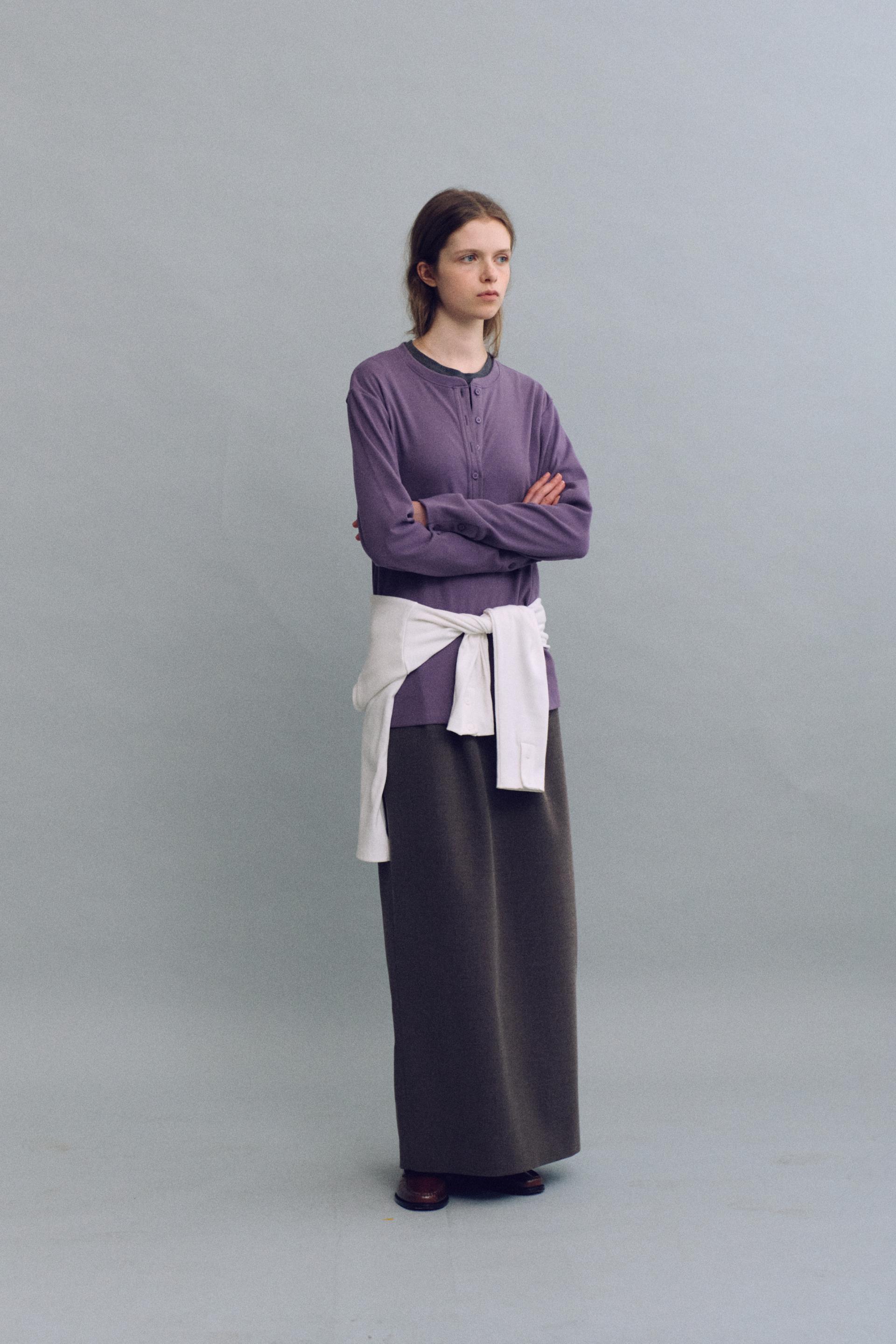 tuck maxi wool skirt (dusty brown)