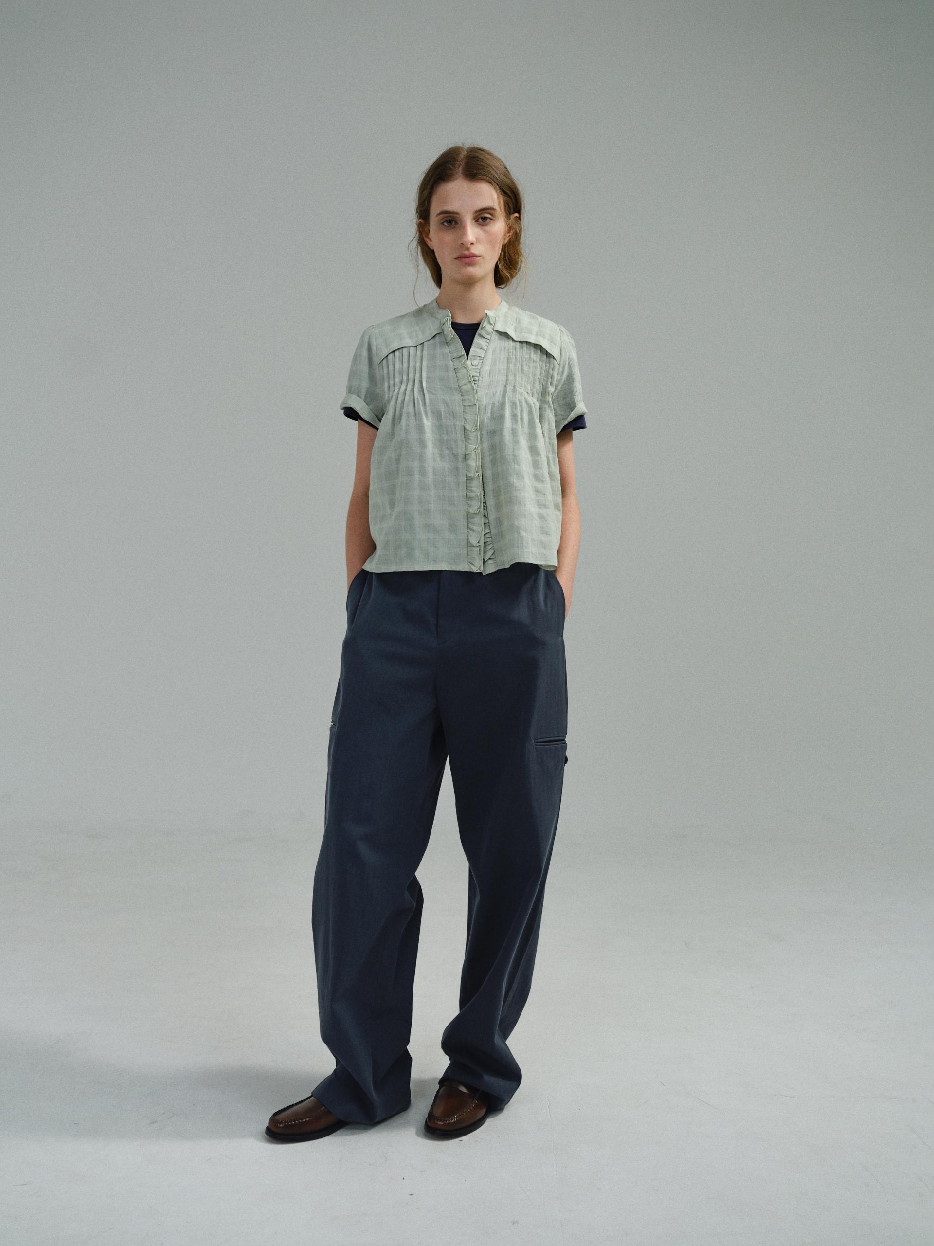 curved triple lip pants (herringbone navy)