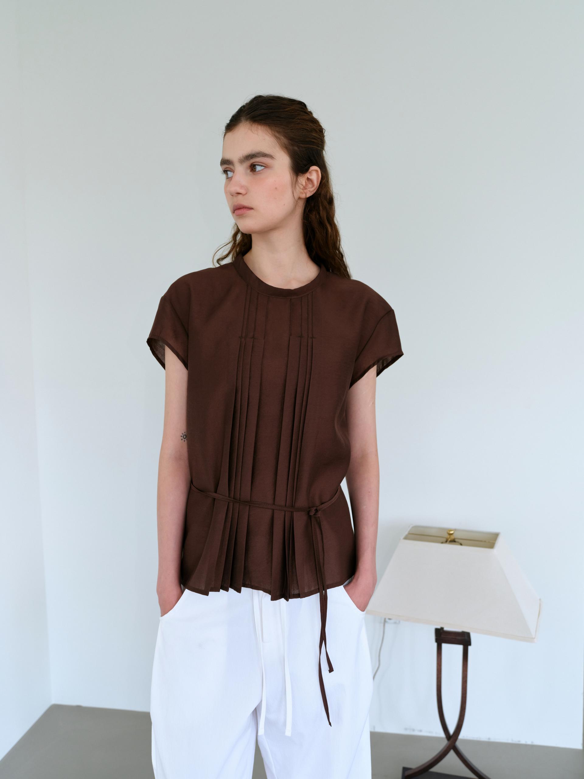 veil pleats blouse (brown)