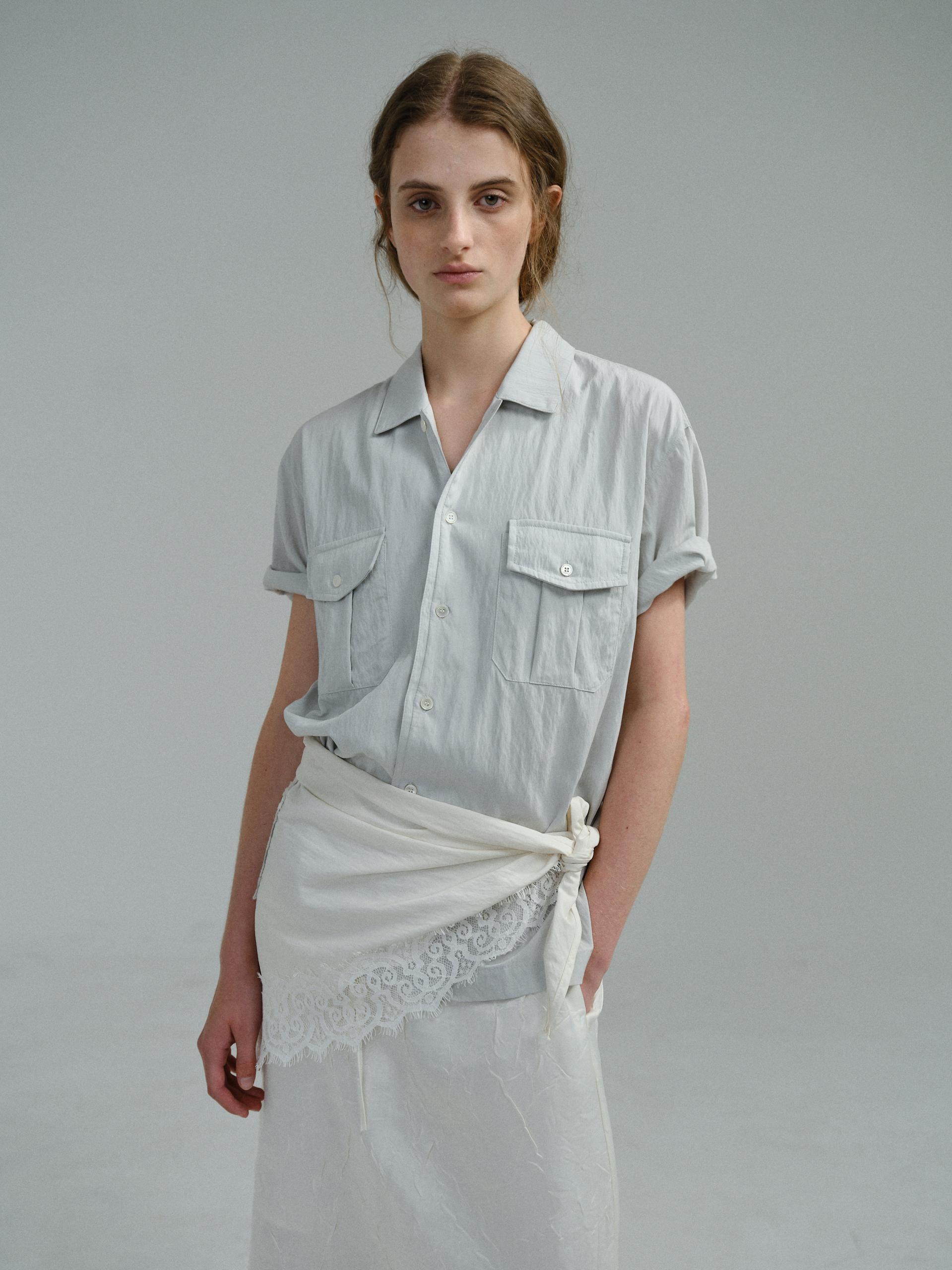 [13차 재입고 5/22 순차배송] wrinkled lapel shirts (mint grey)