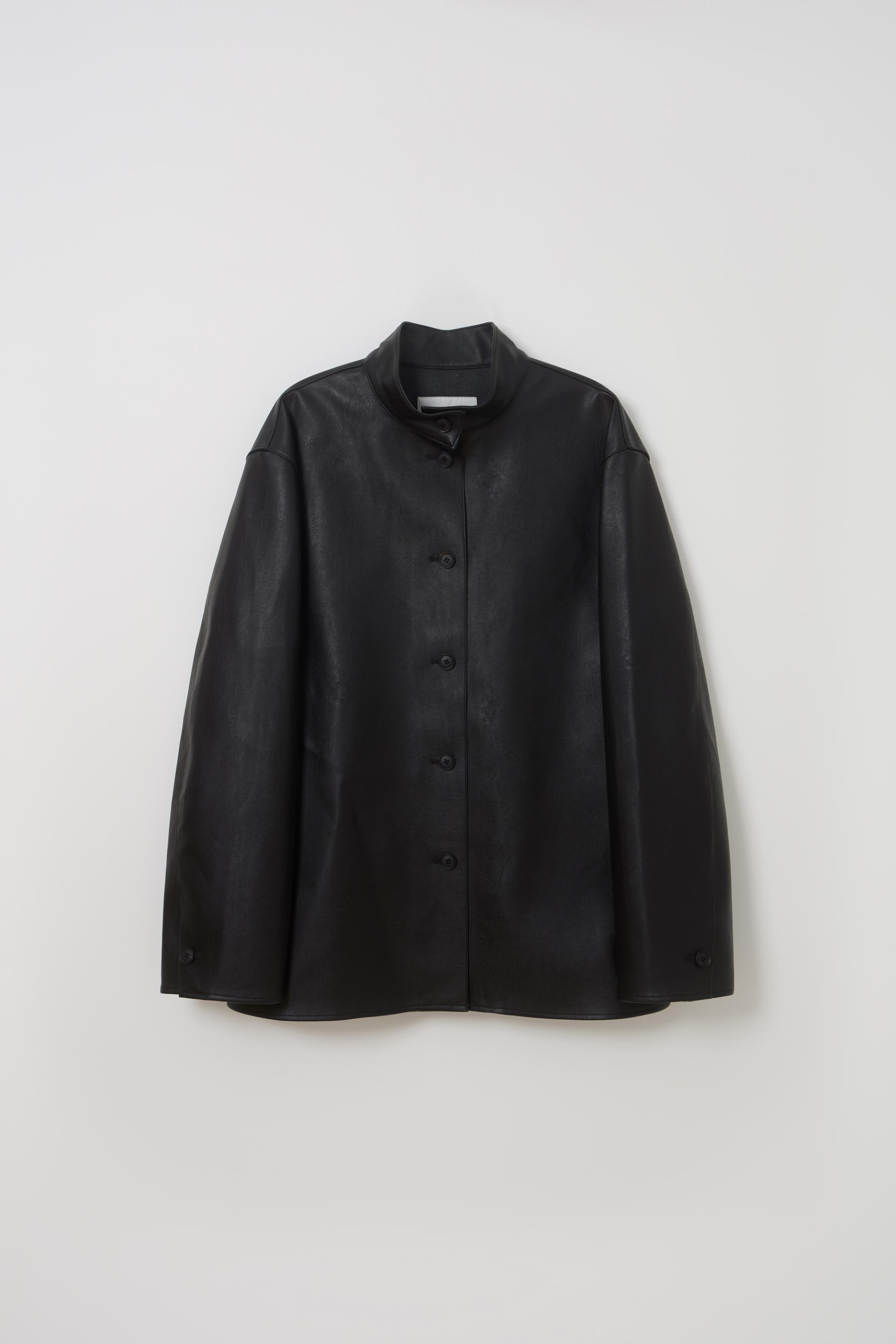 linear high neck jacket (leather black)