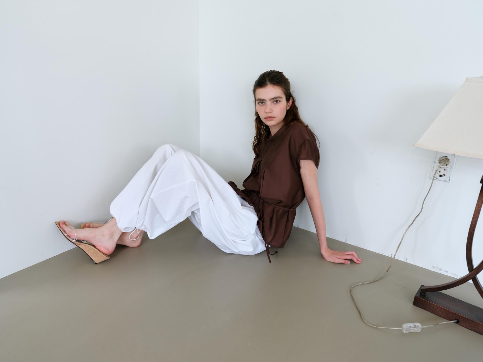 veil pleats blouse (brown)