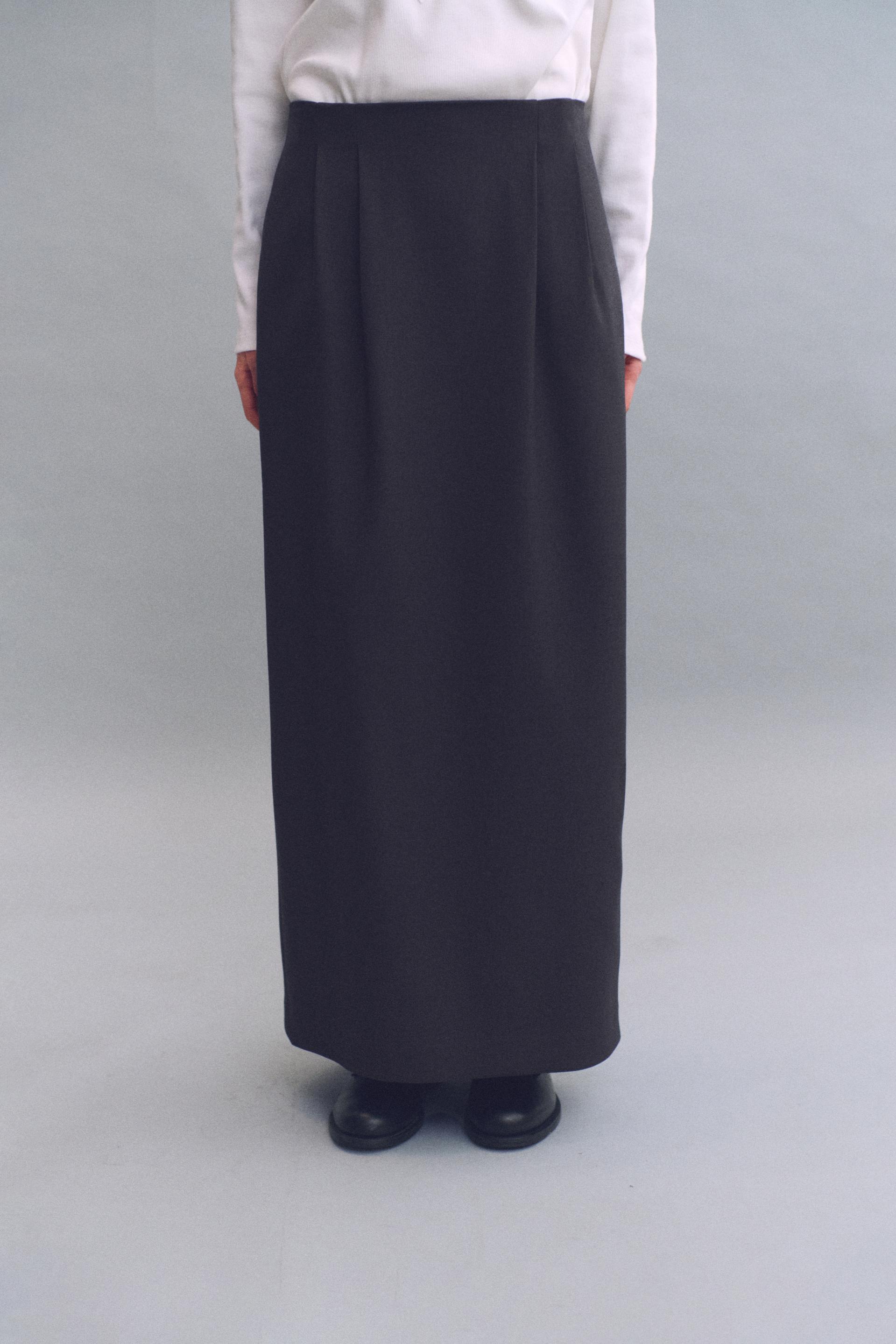 tuck maxi wool skirt (charcoal)
