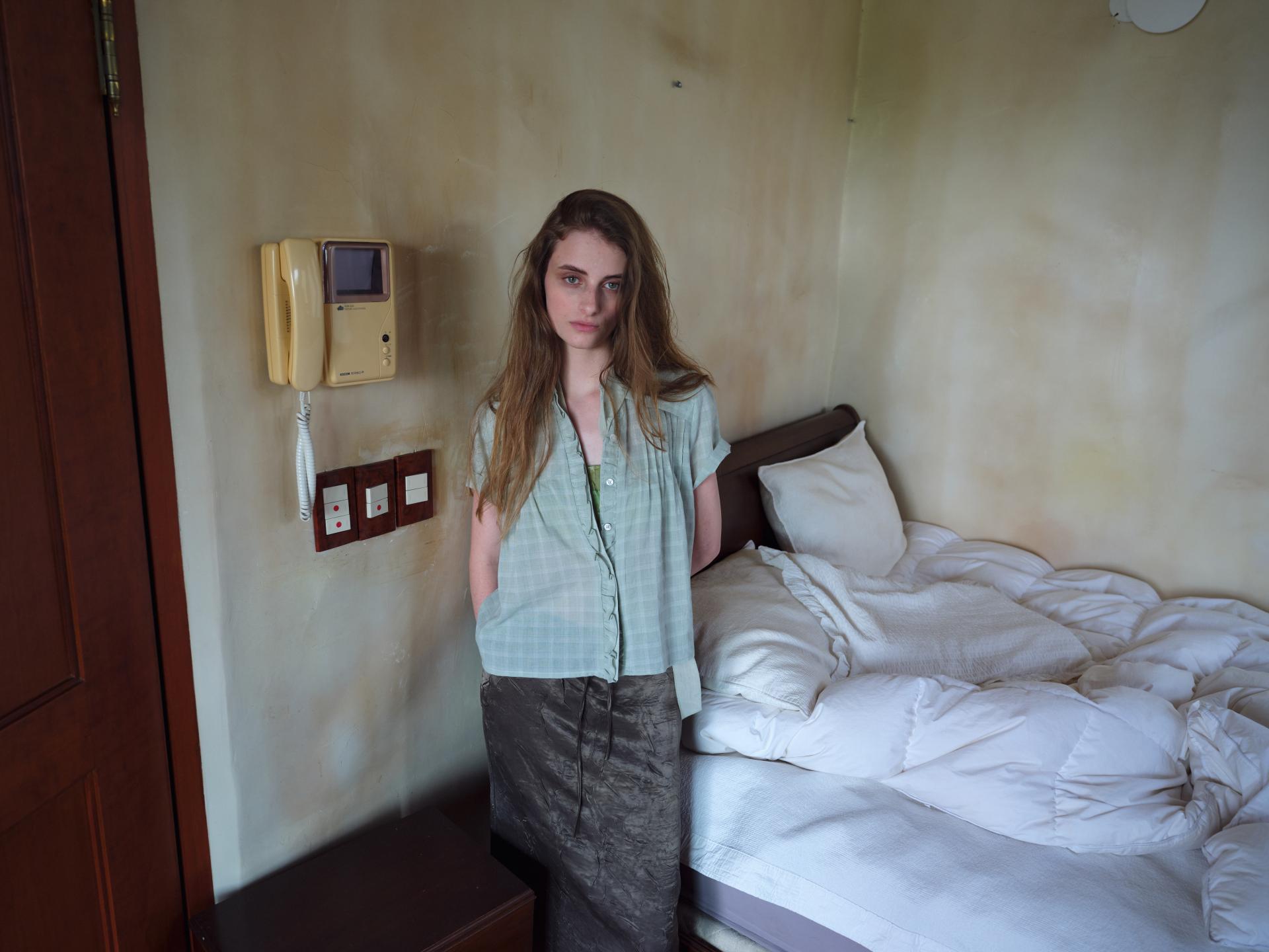 frill pintuck blouse (mint check)