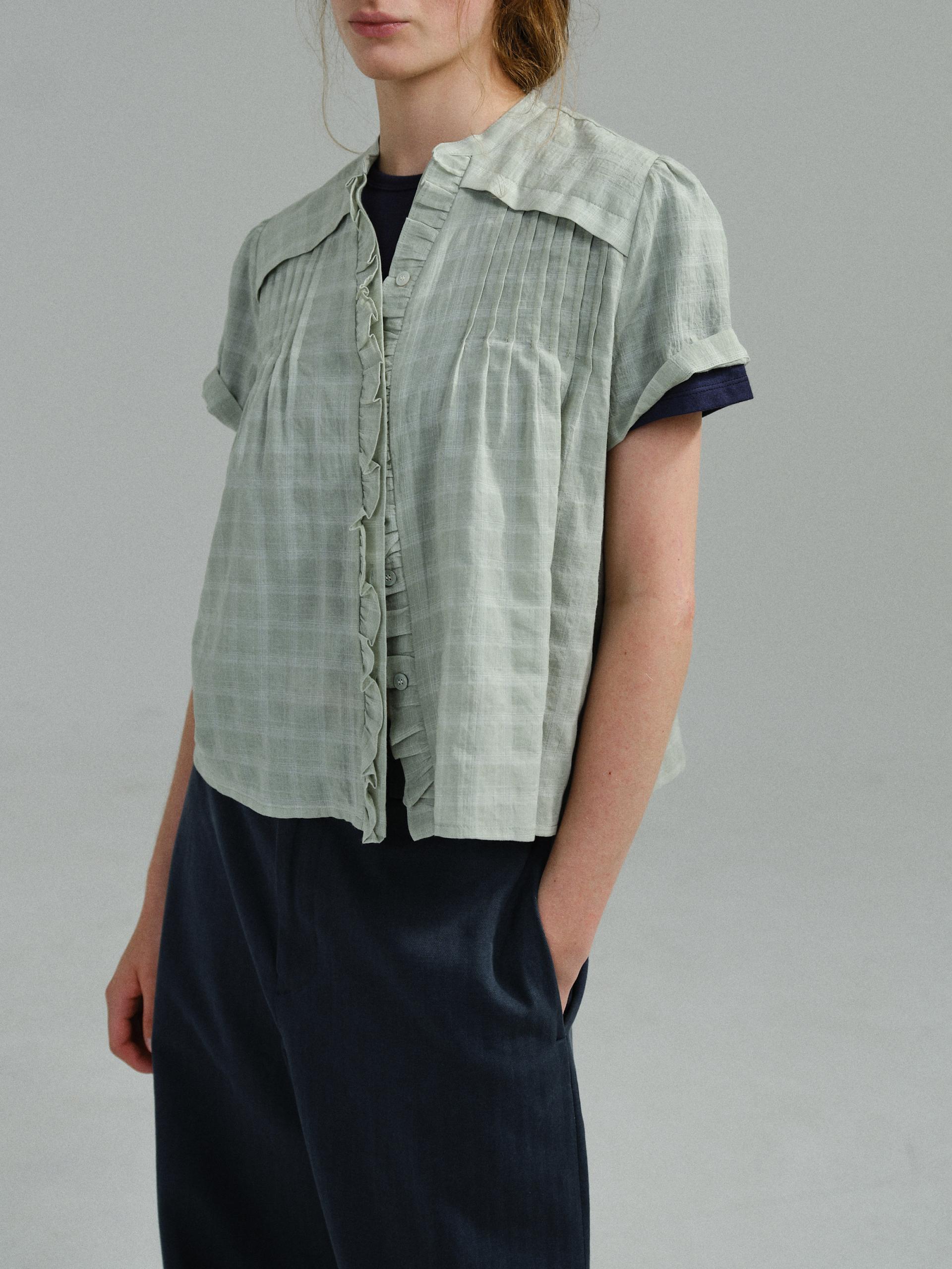 frill pintuck blouse (mint check)