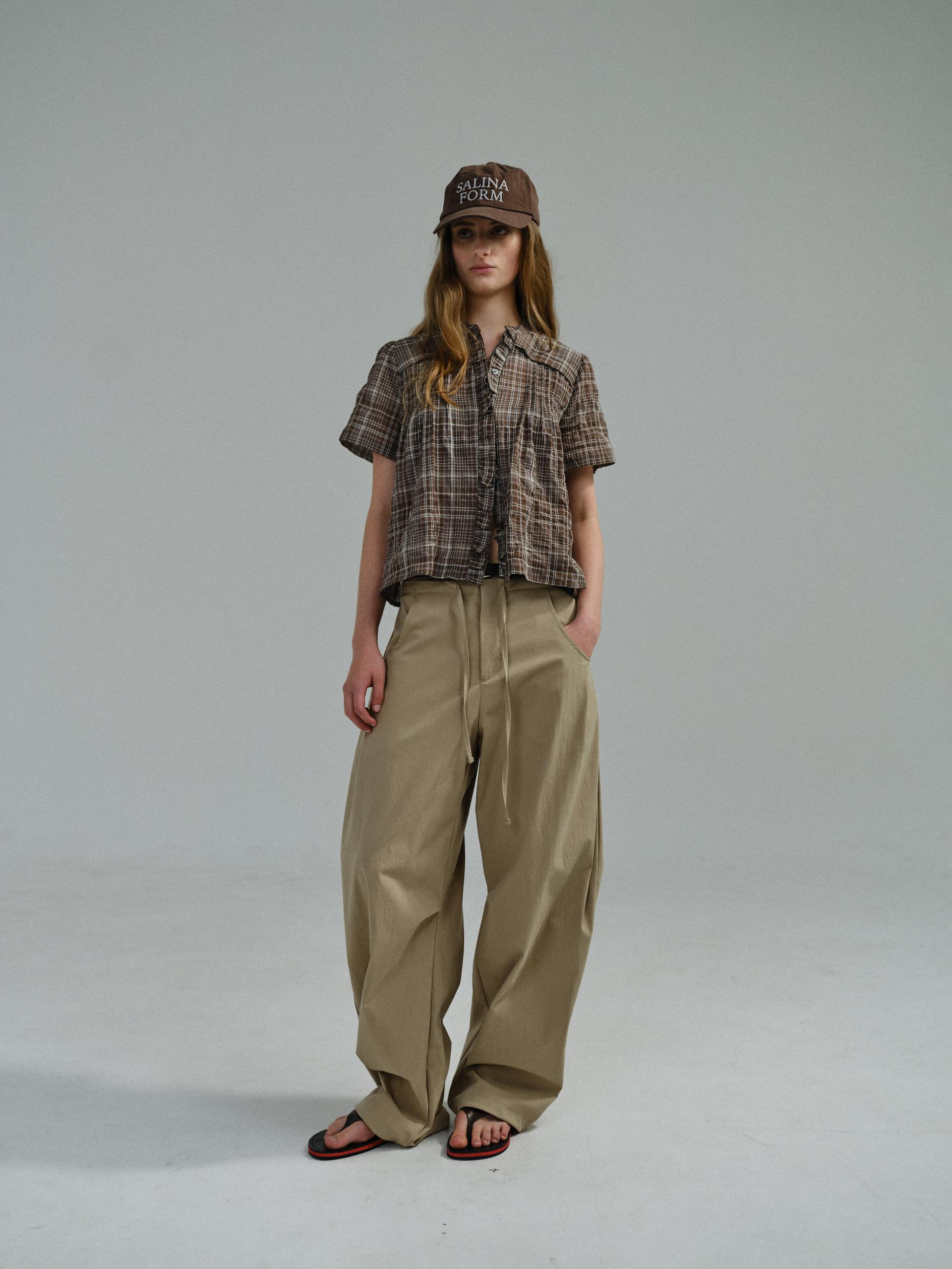 frill pintuck blouse (brown check)