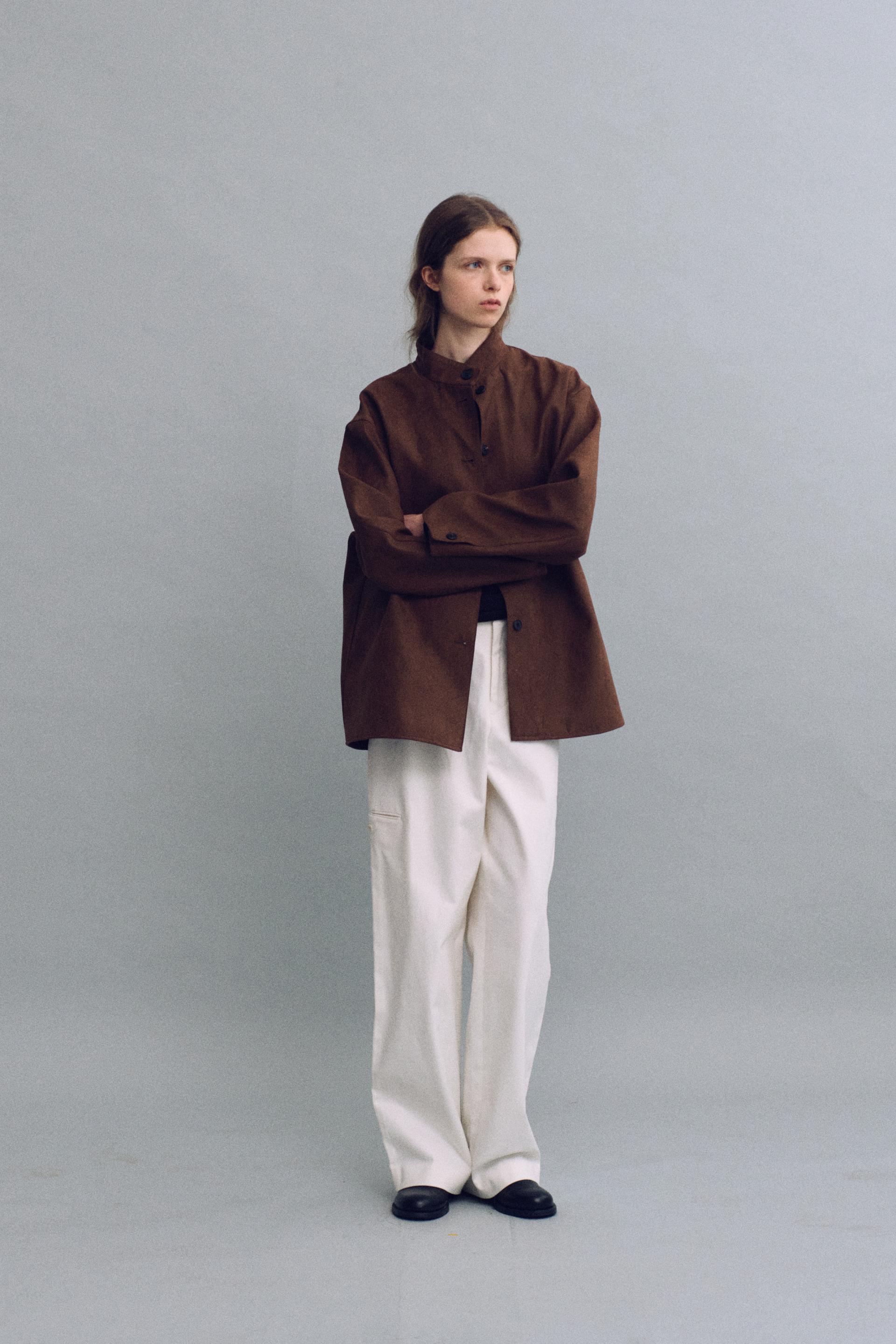 linear high neck jacket (suede brown)
