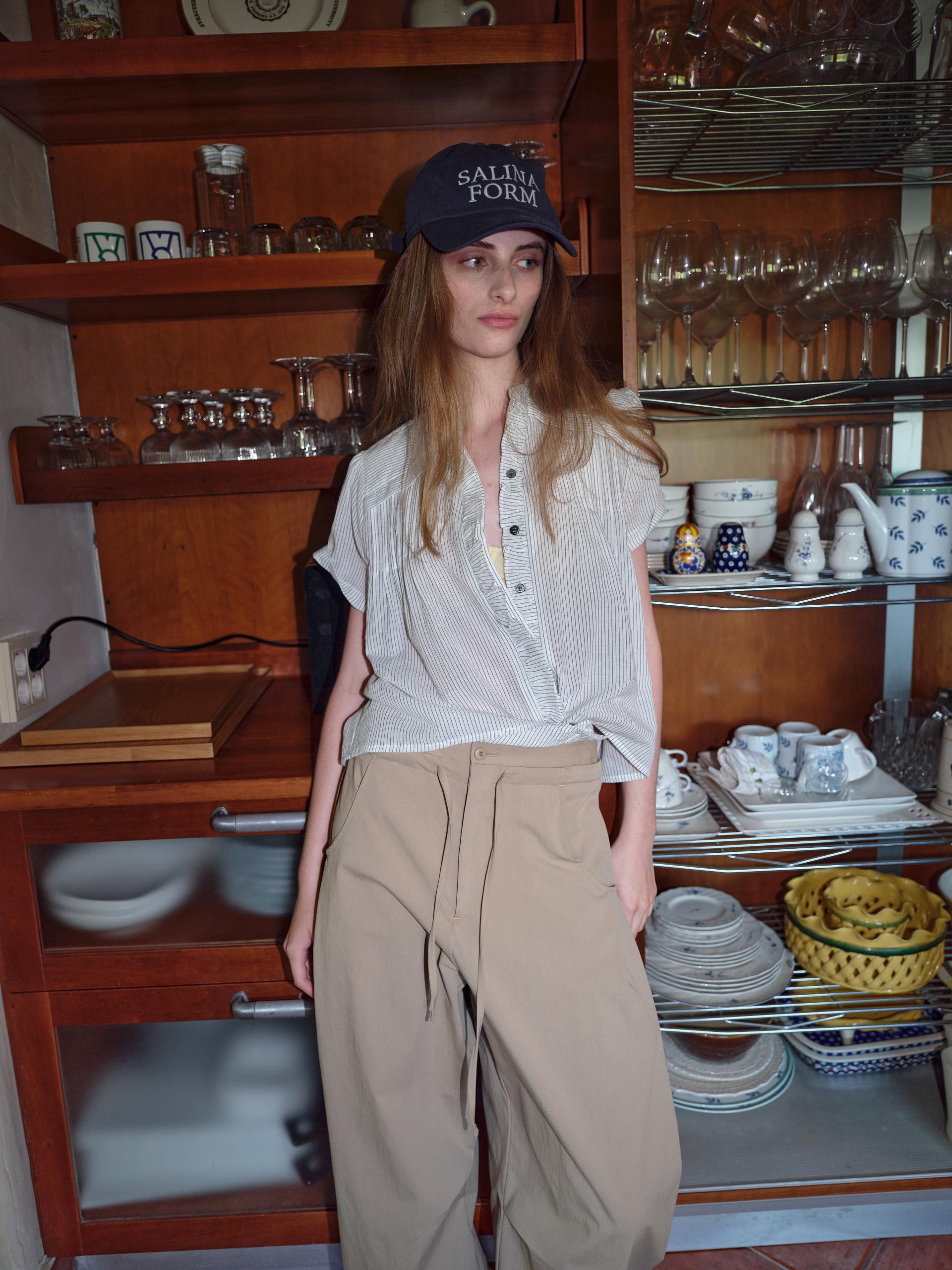 frill pintuck blouse (stripe)