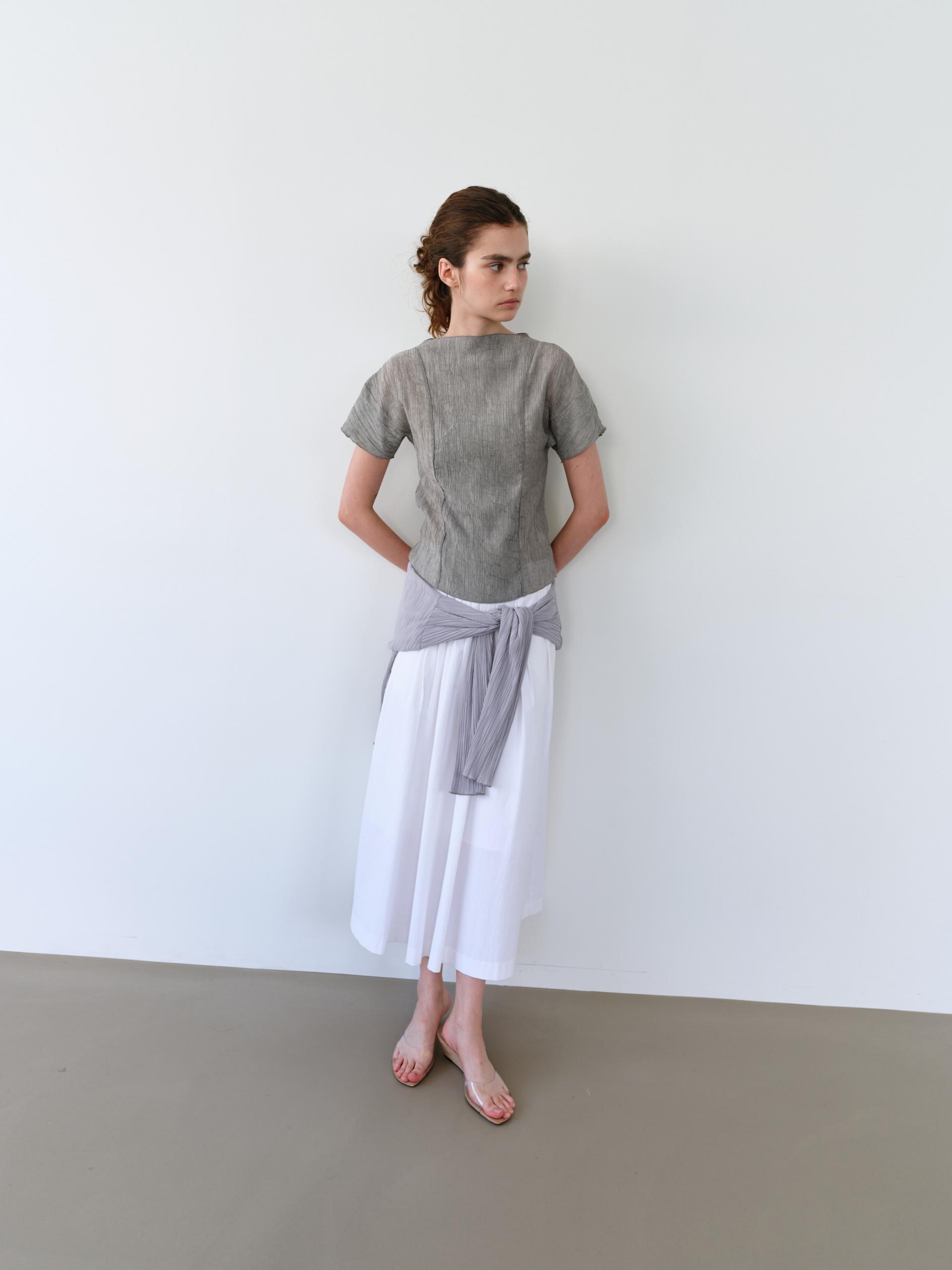 asym pleats skirt (ivory)