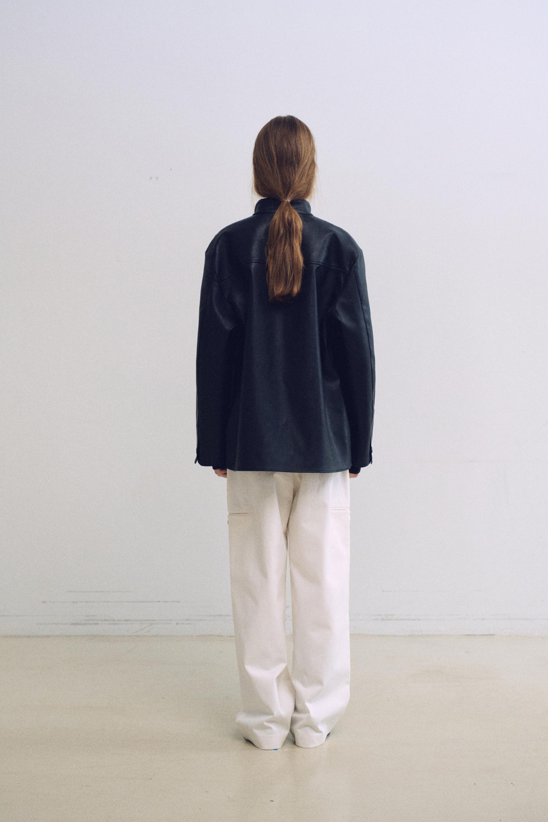 linear high neck jacket (leather black)