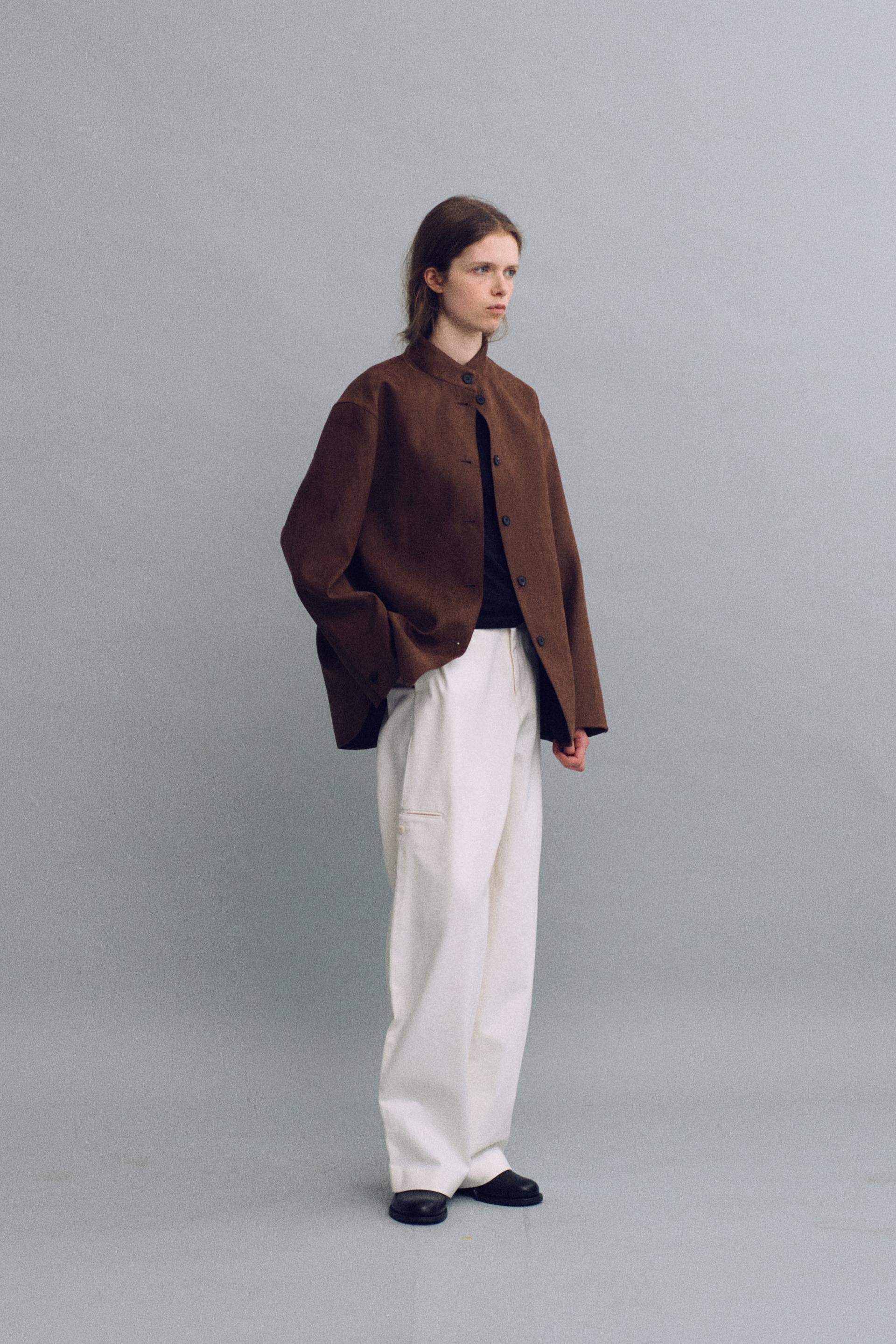 linear high neck jacket (suede brown)