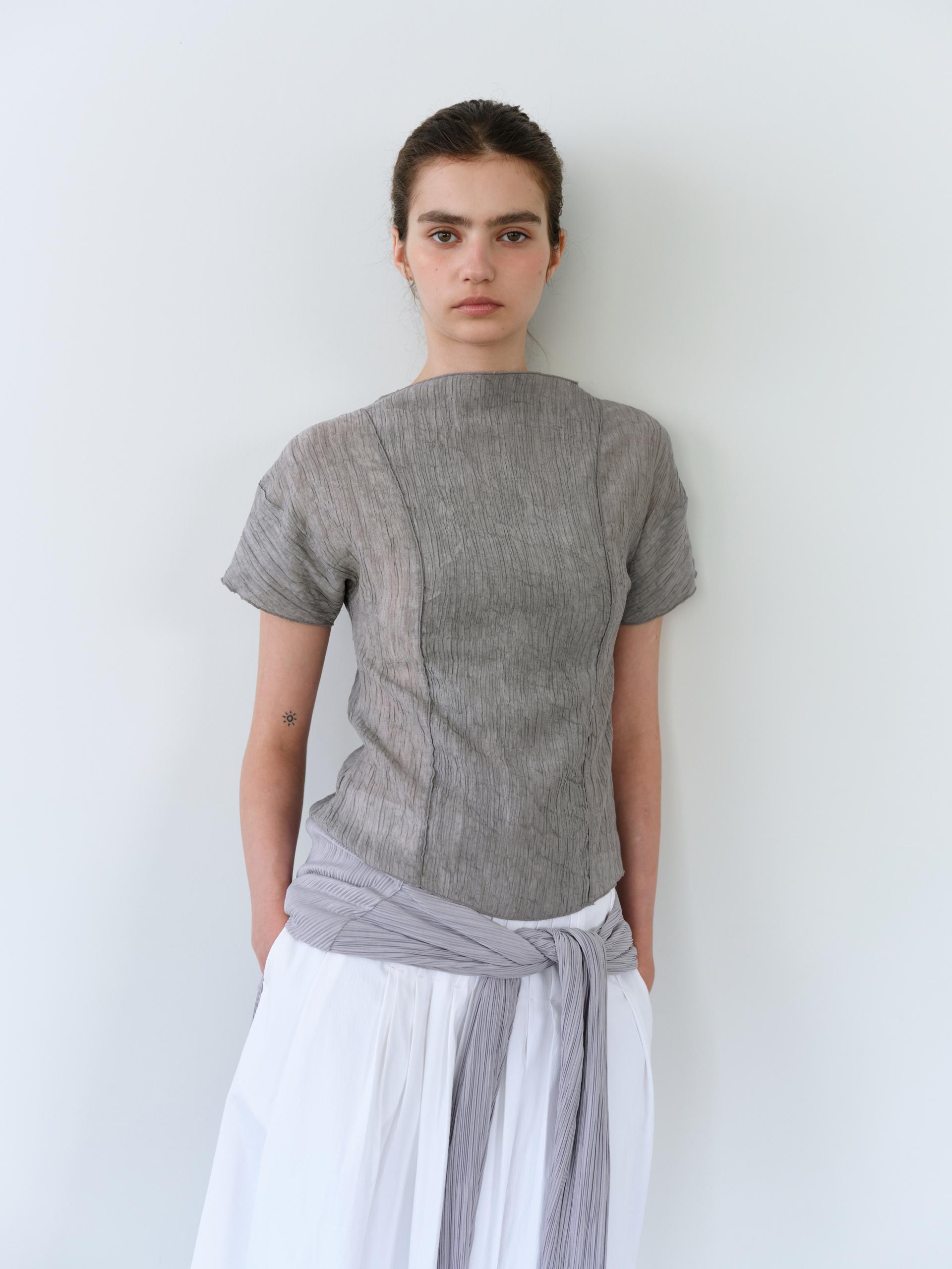 [4차 재입고 7/10 순차배송] pleats seam half blouse (grey)
