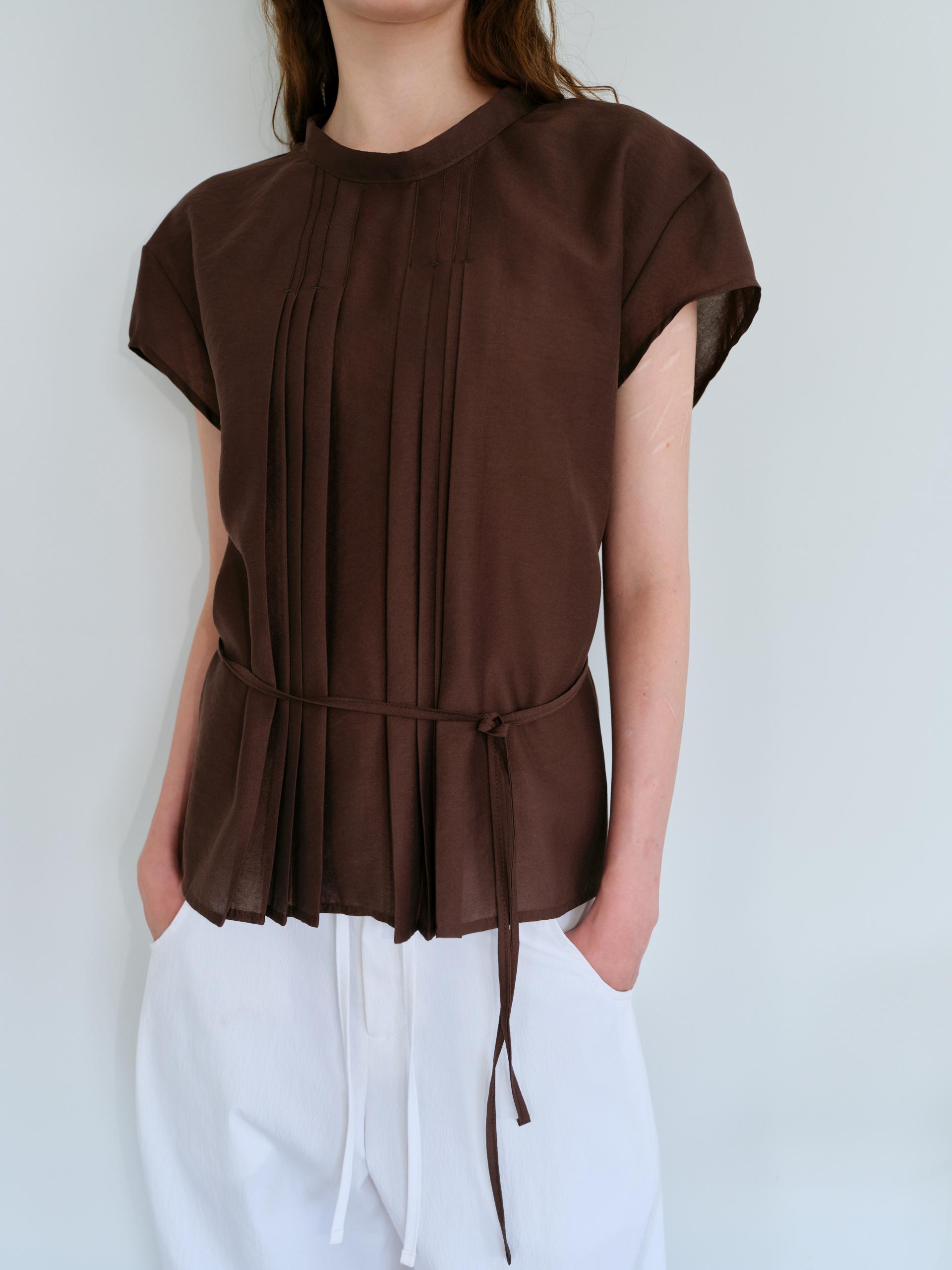 veil pleats blouse (brown)