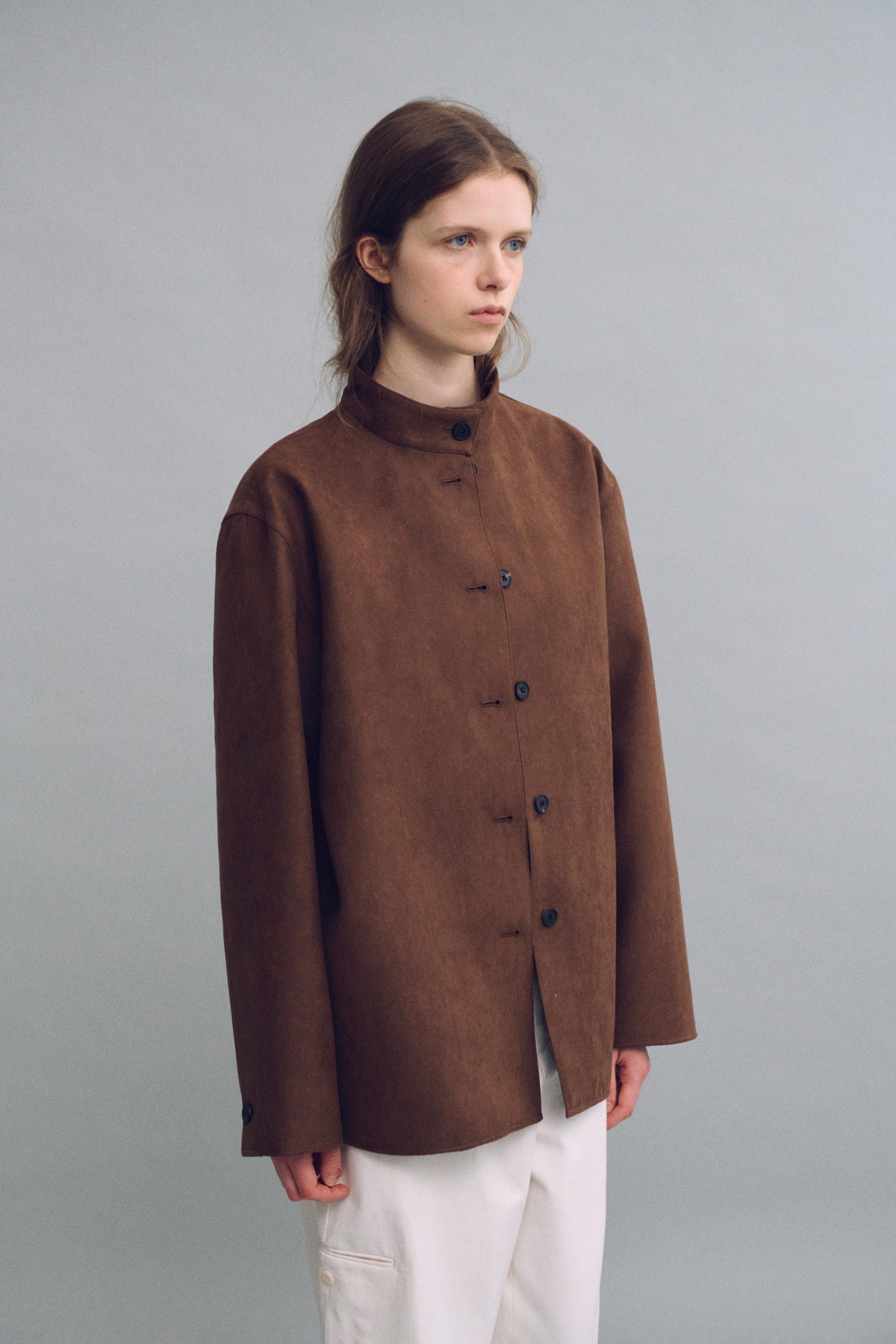linear high neck jacket (suede brown)