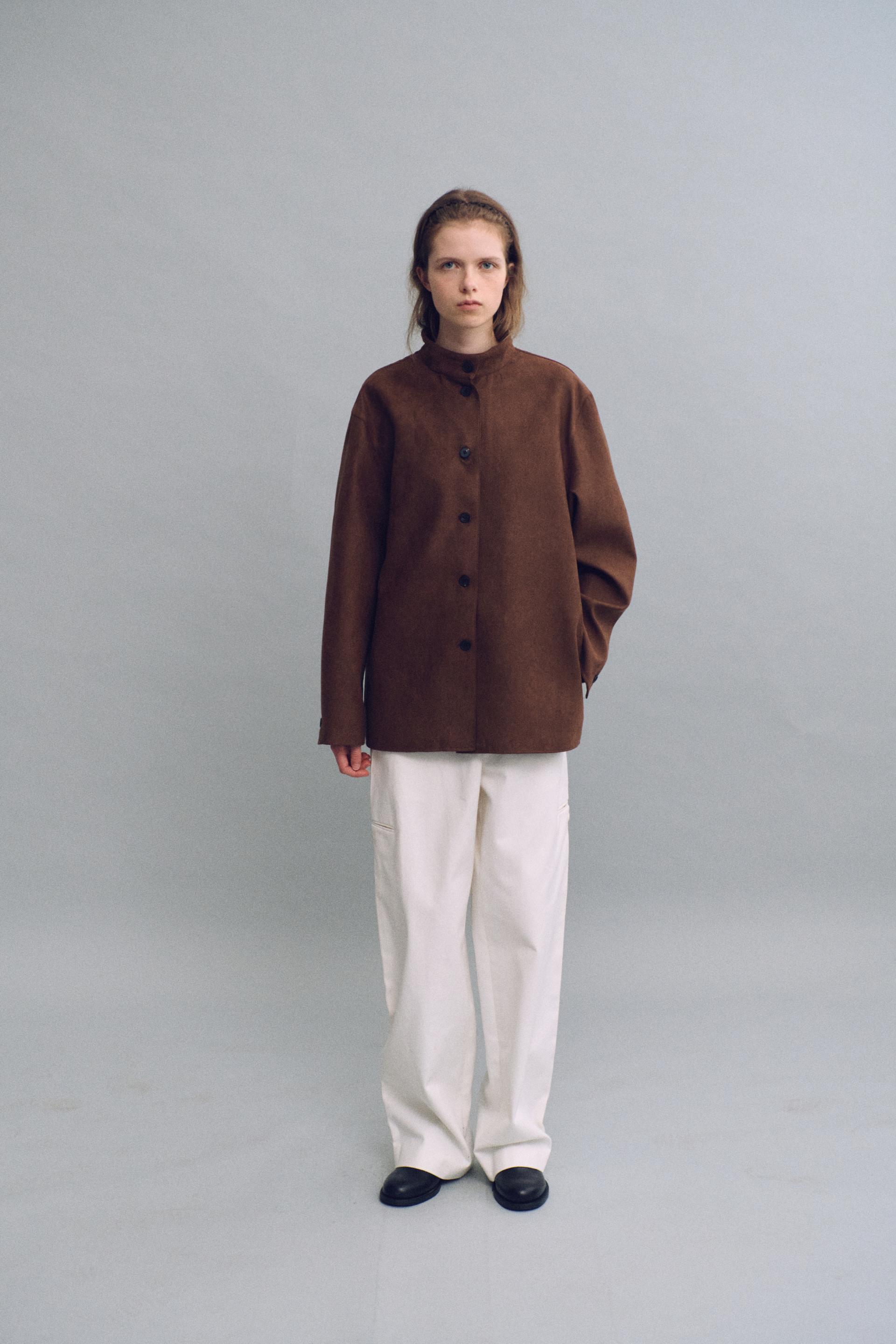 linear high neck jacket (suede brown)