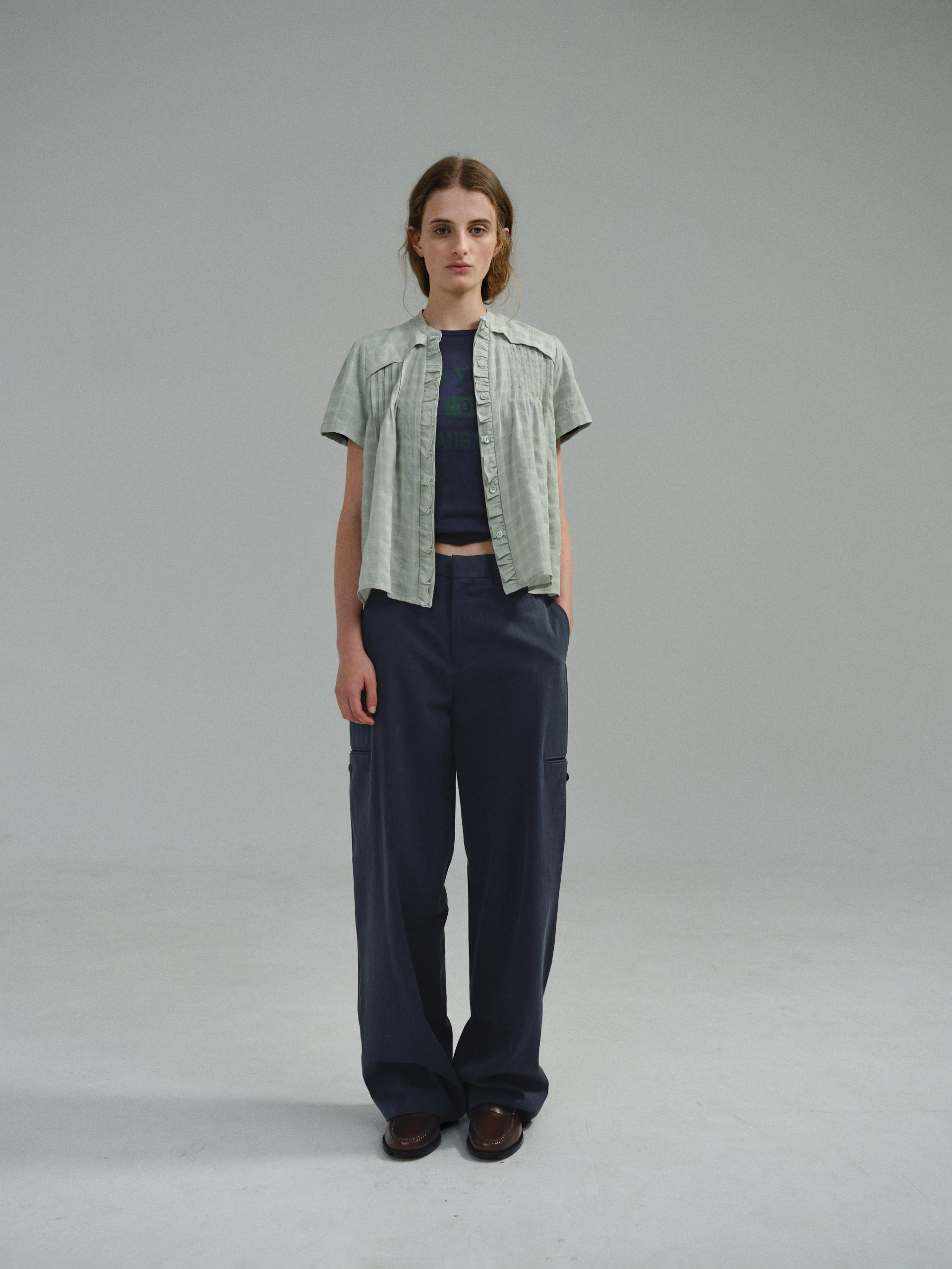 curved triple lip pants (herringbone navy)