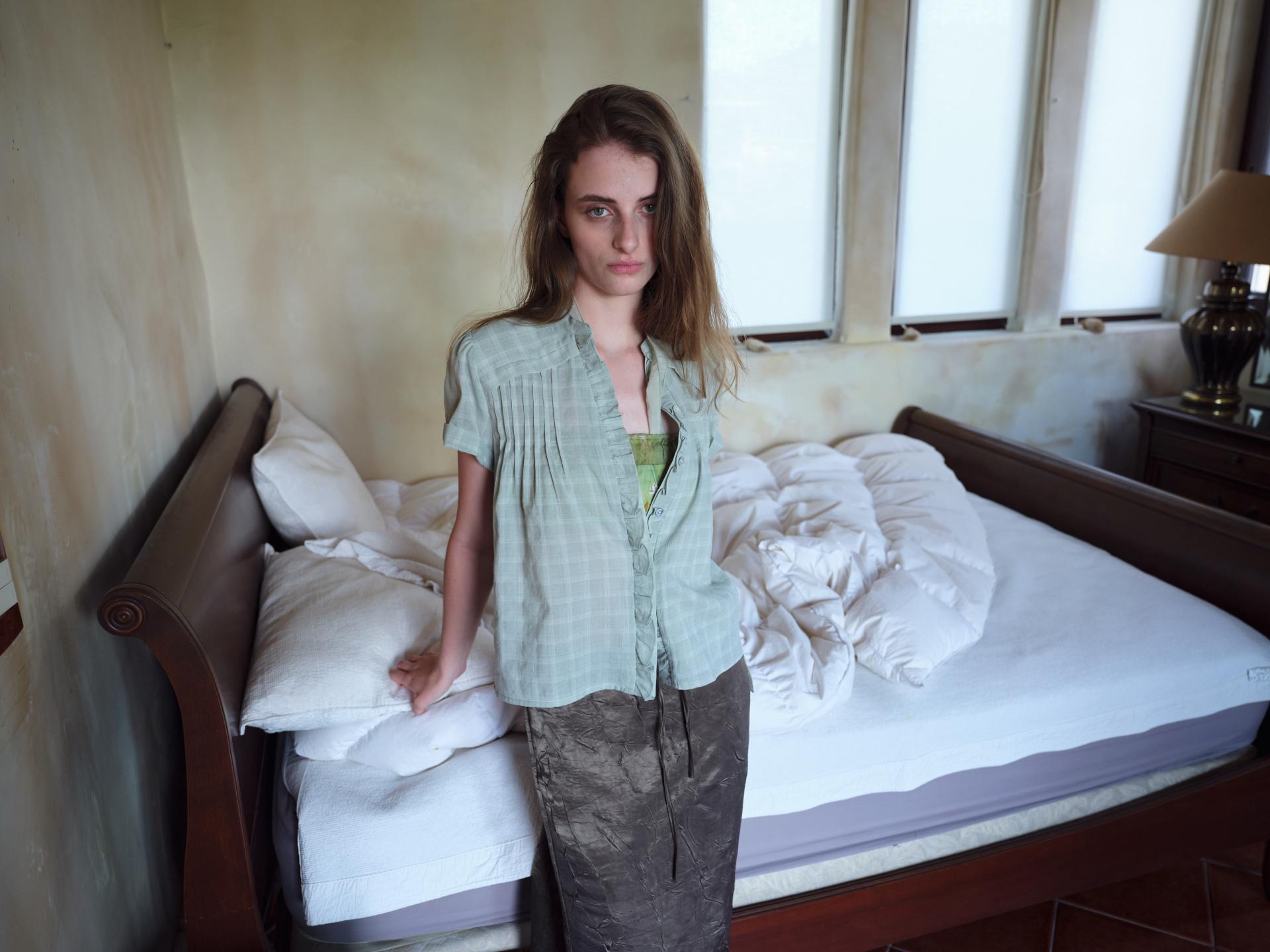 frill pintuck blouse (mint check)