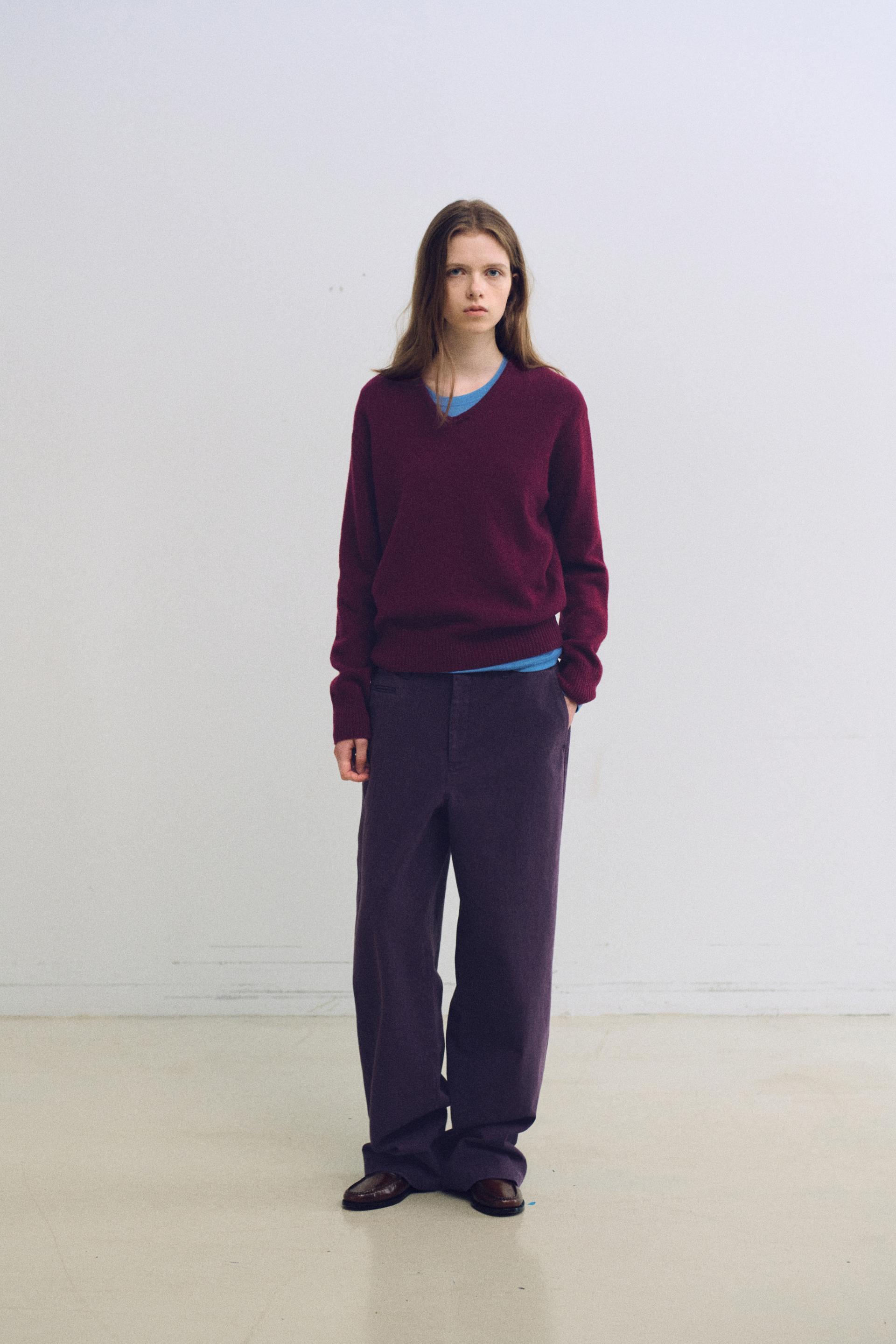 pipe v-neck knit (wine)