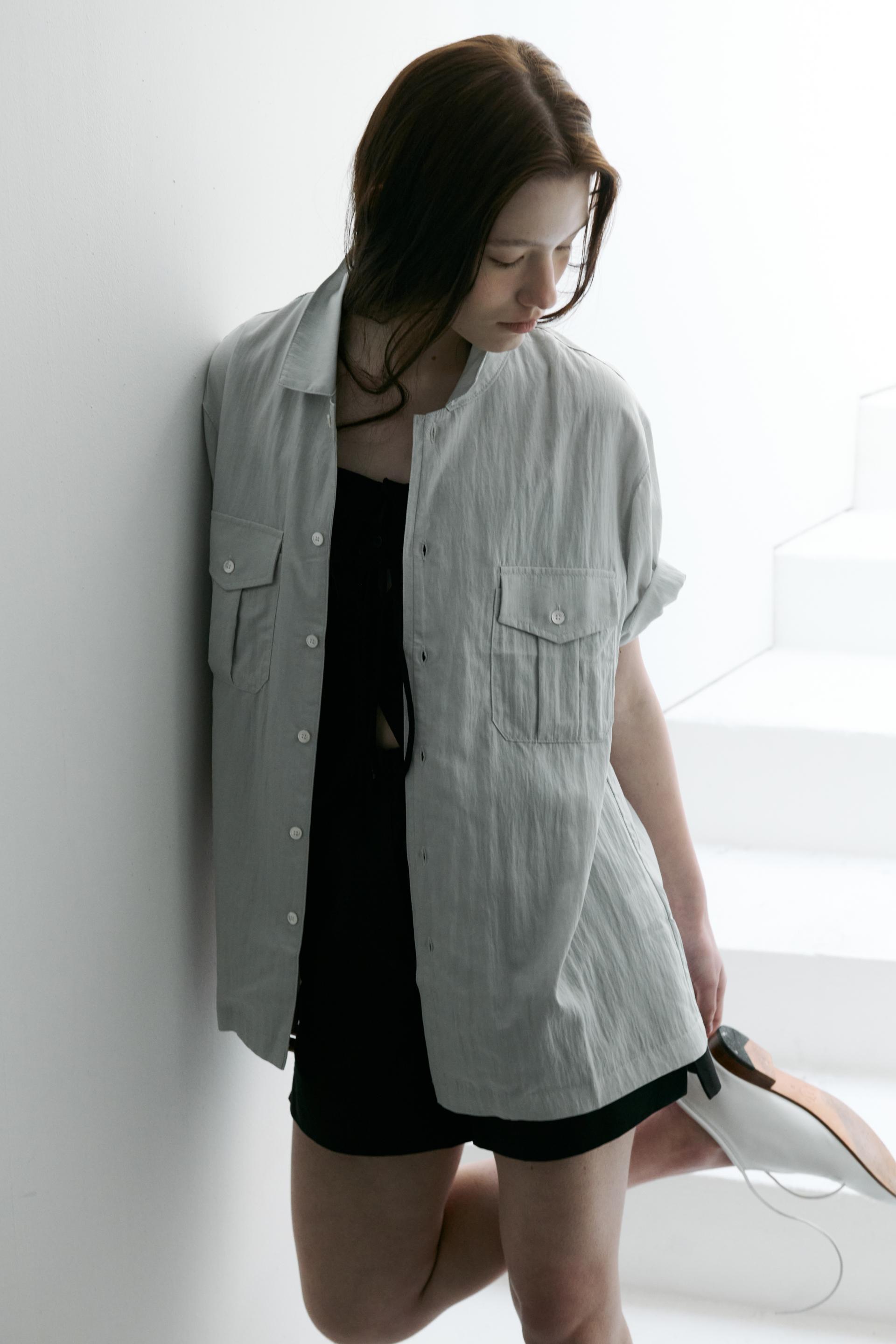 [13차 재입고 5/22 순차배송] wrinkled lapel shirts (mint grey)
