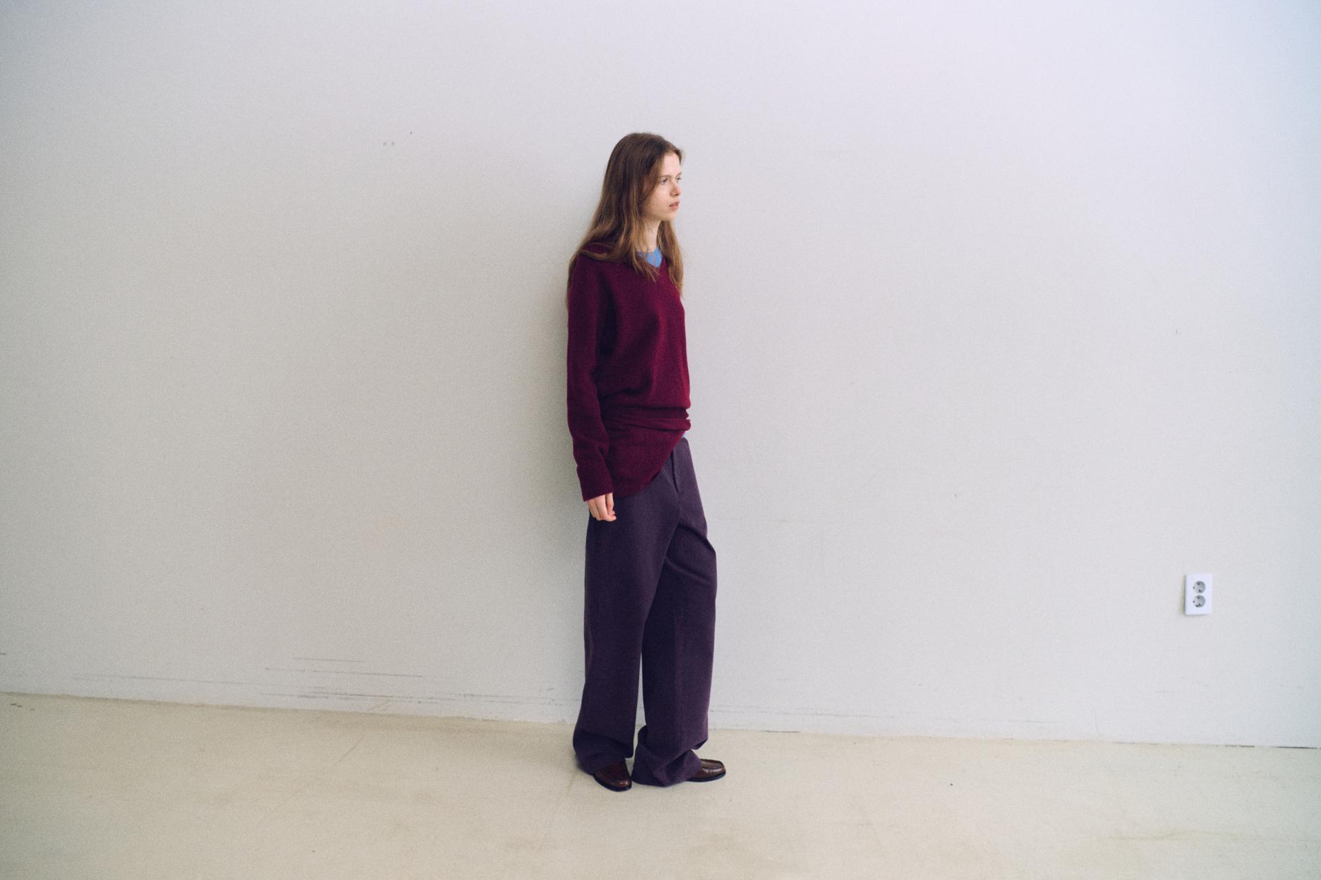 pipe v-neck knit (wine)