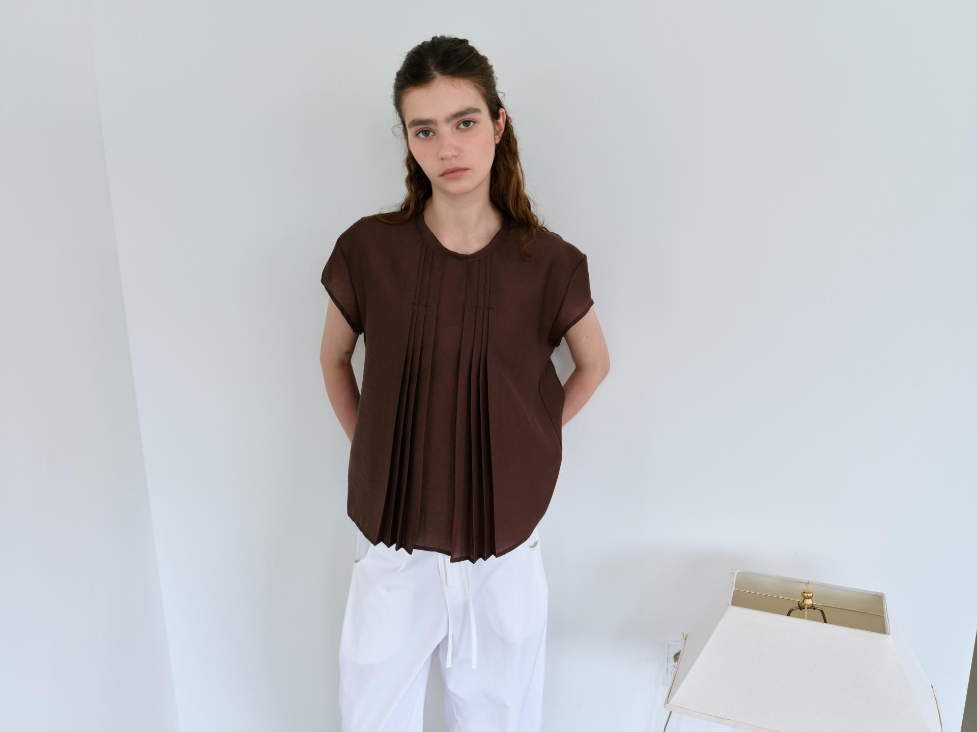 veil pleats blouse (brown)