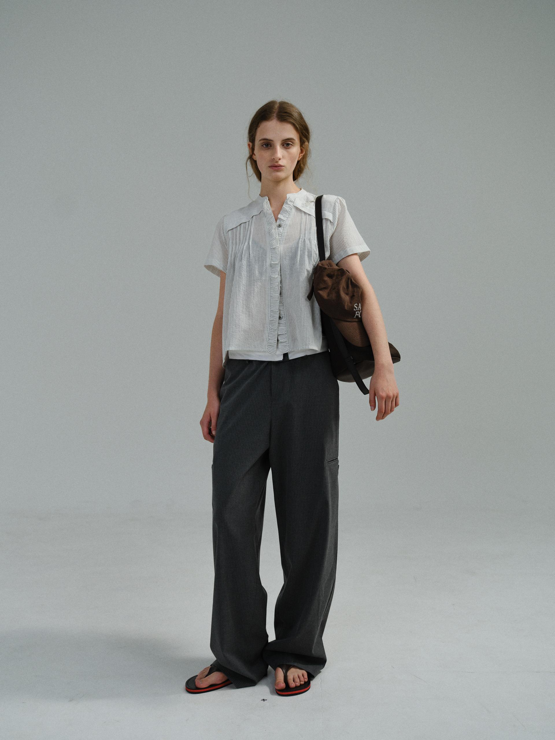 curved triple lip pants (grey stripe)