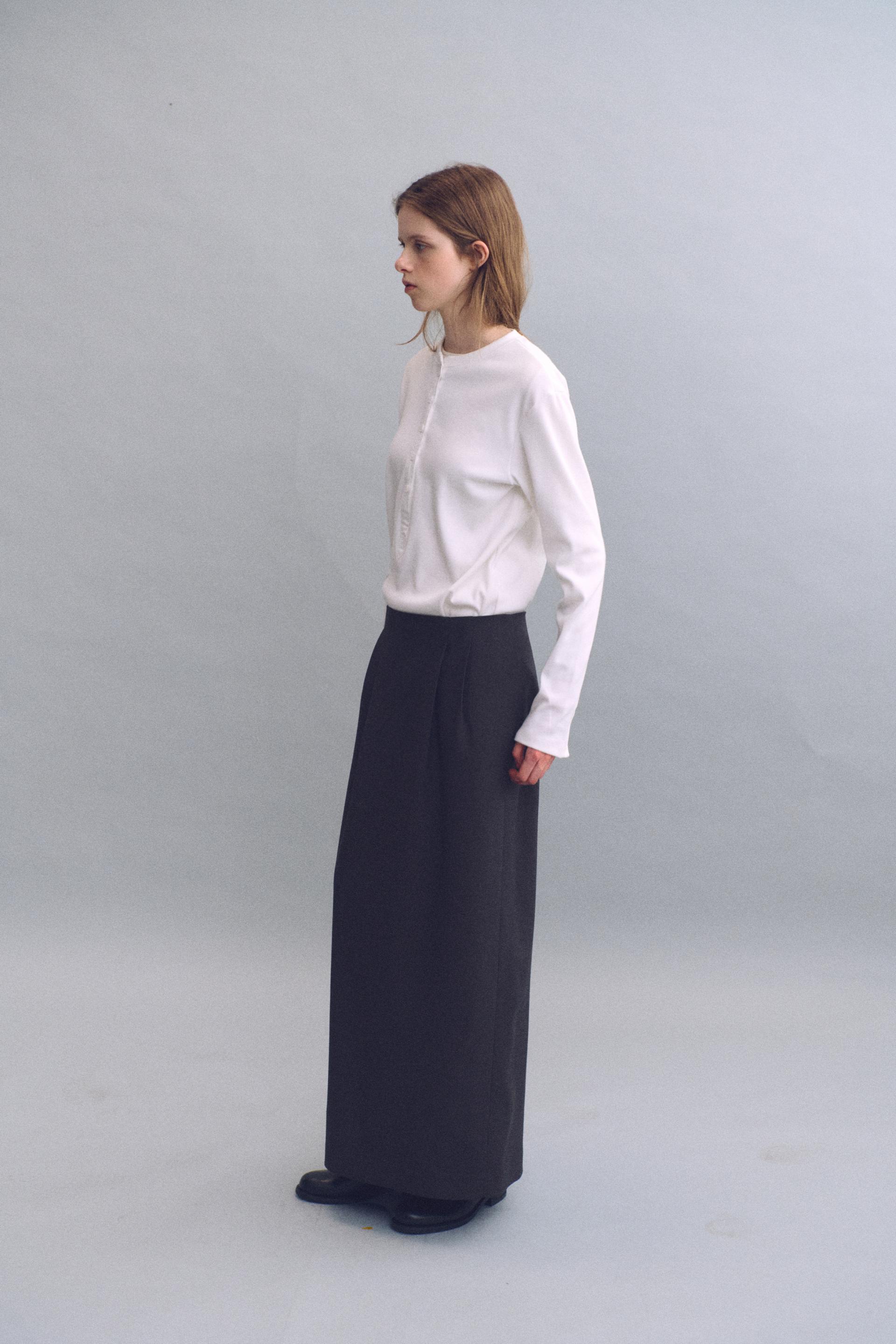 tuck maxi wool skirt (charcoal)