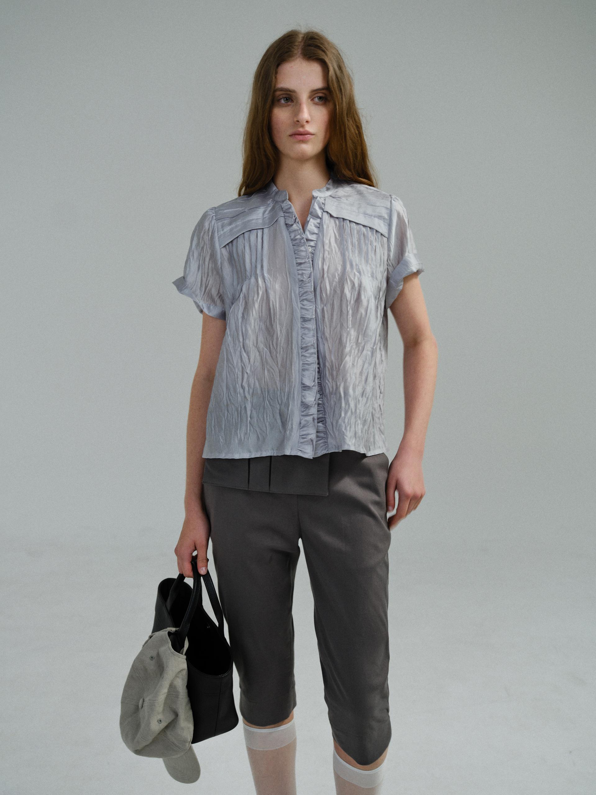 frill pintuck blouse (silver)