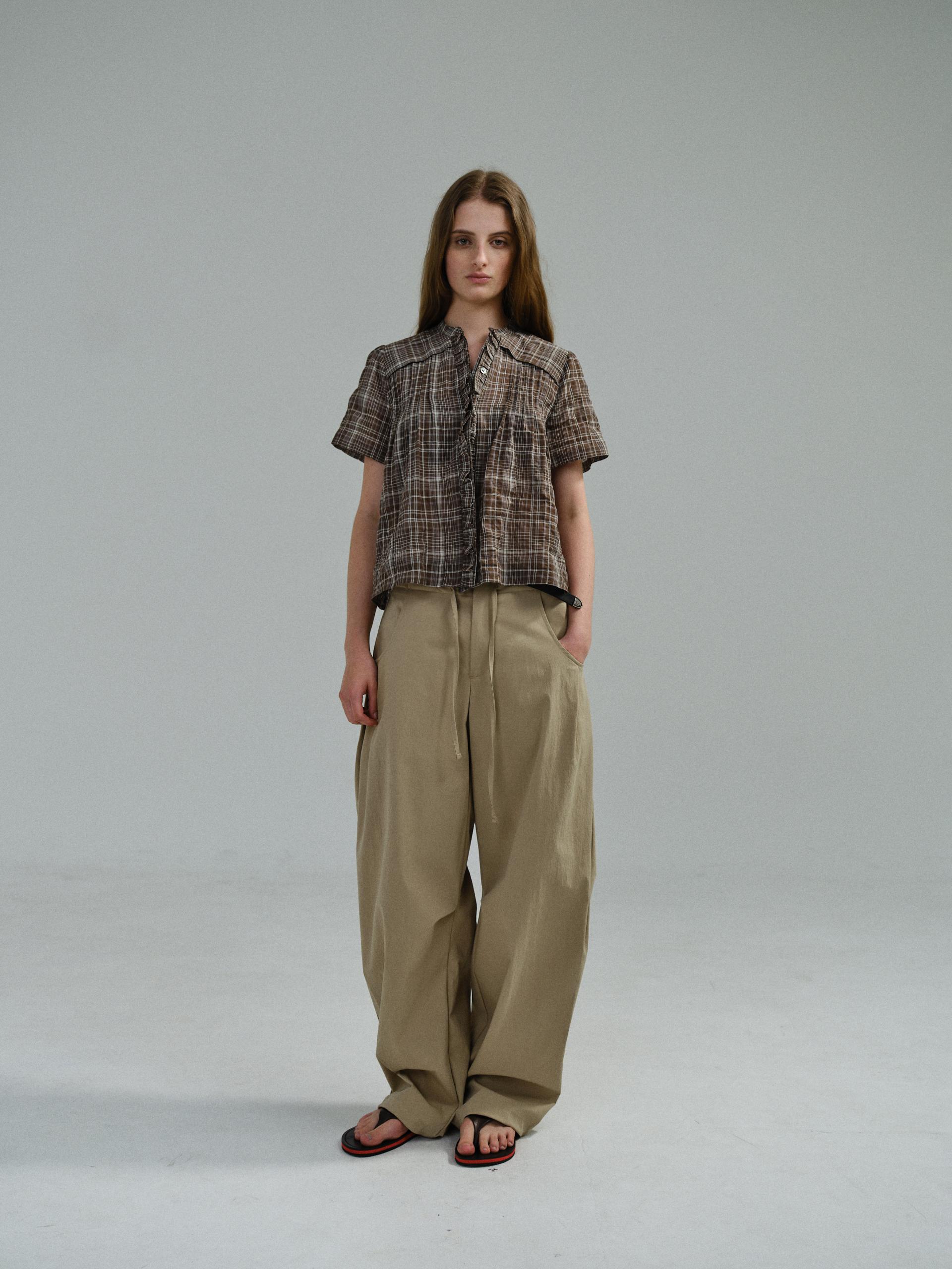 frill pintuck blouse (brown check)