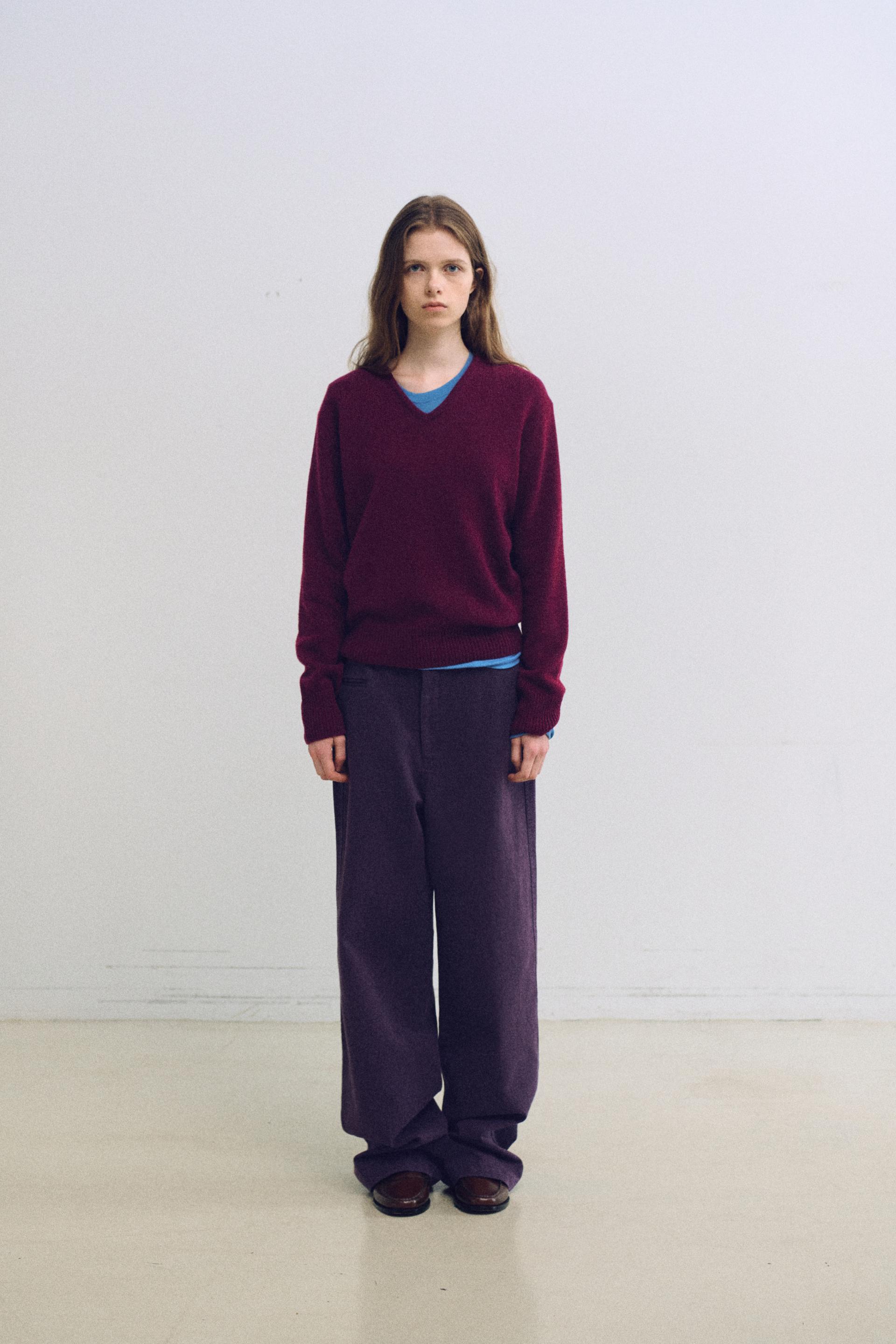 pipe v-neck knit (wine)