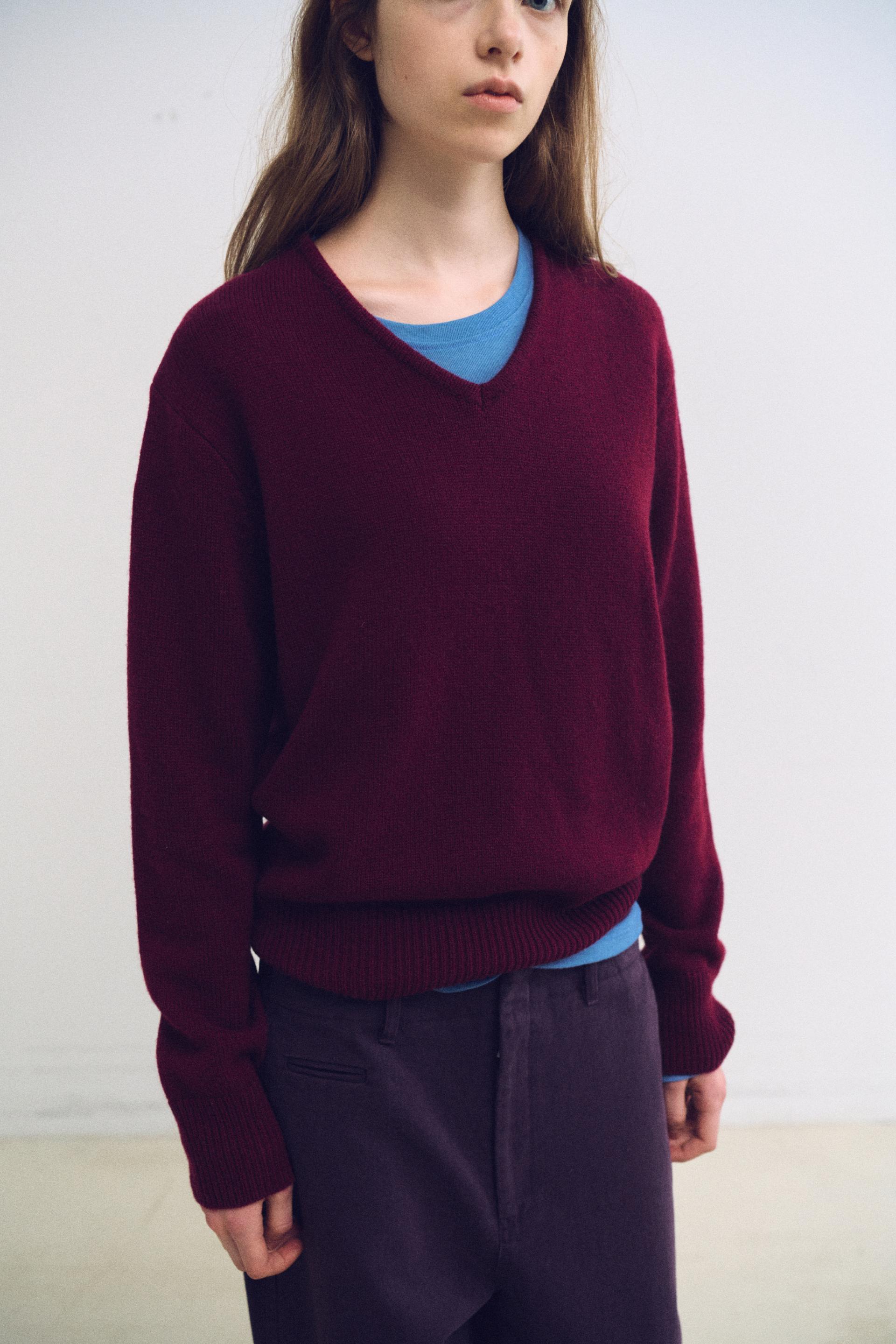 pipe v-neck knit (wine)