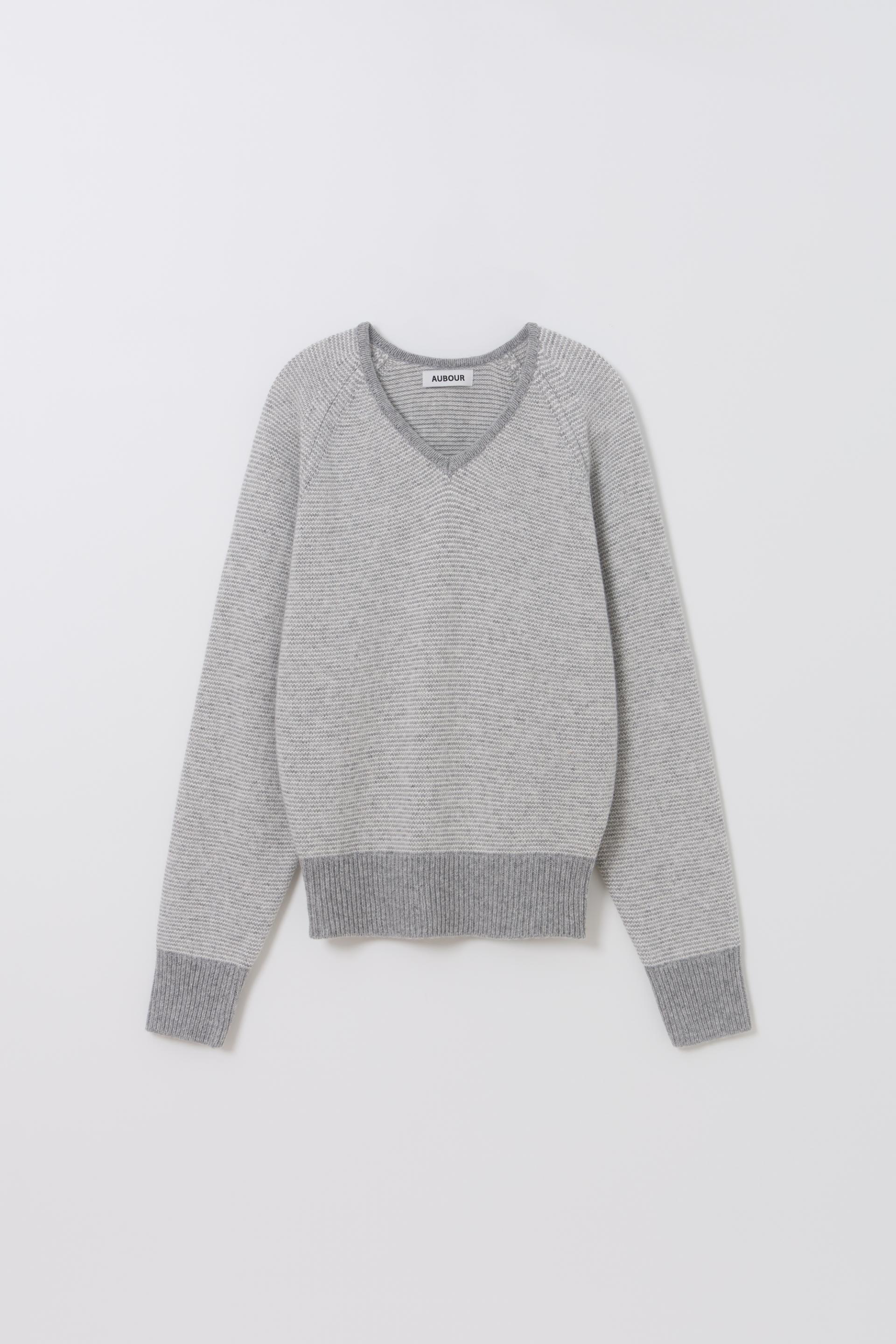 [2차 재입고] pipe v-neck knit (stripe light grey)