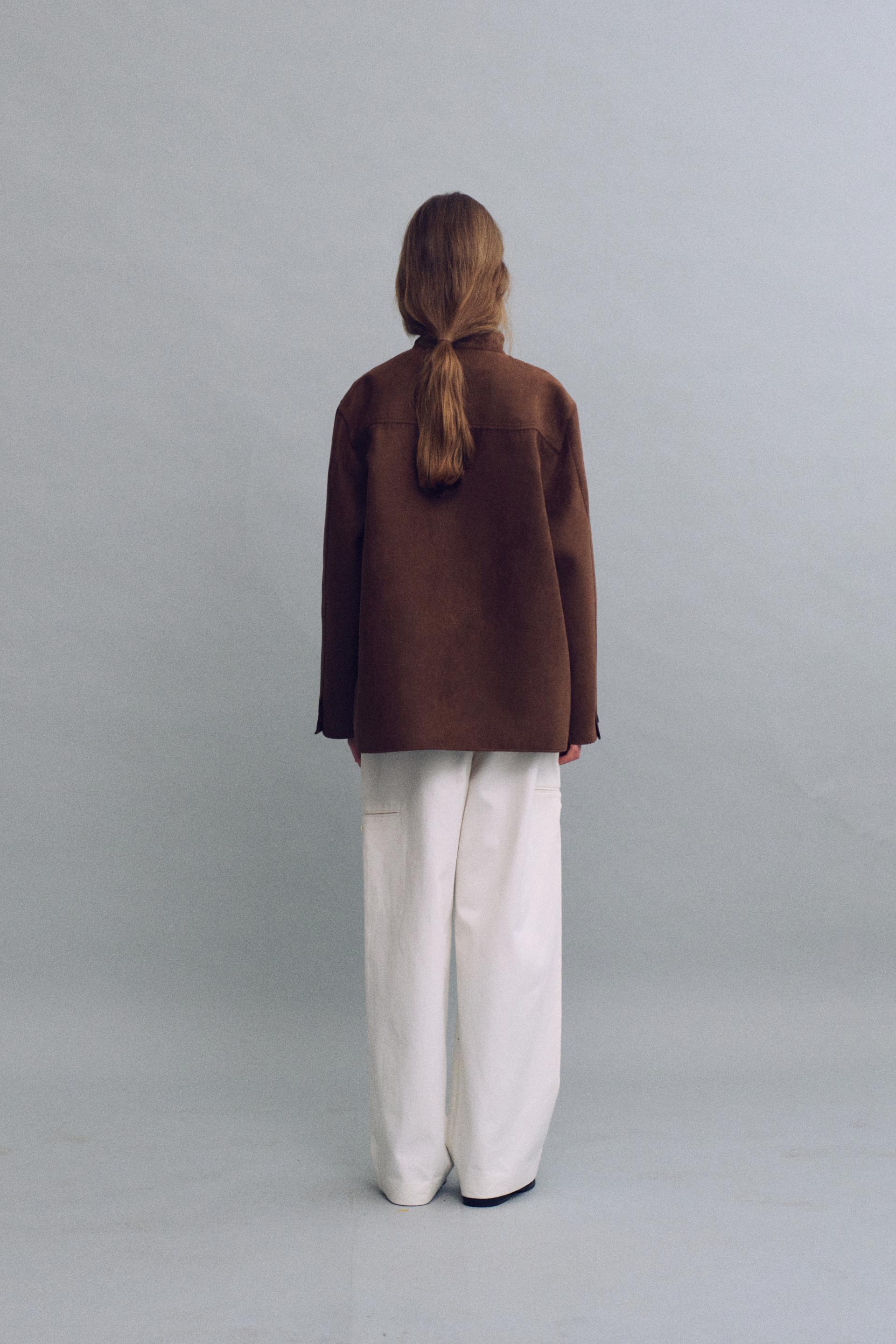 linear high neck jacket (suede brown)