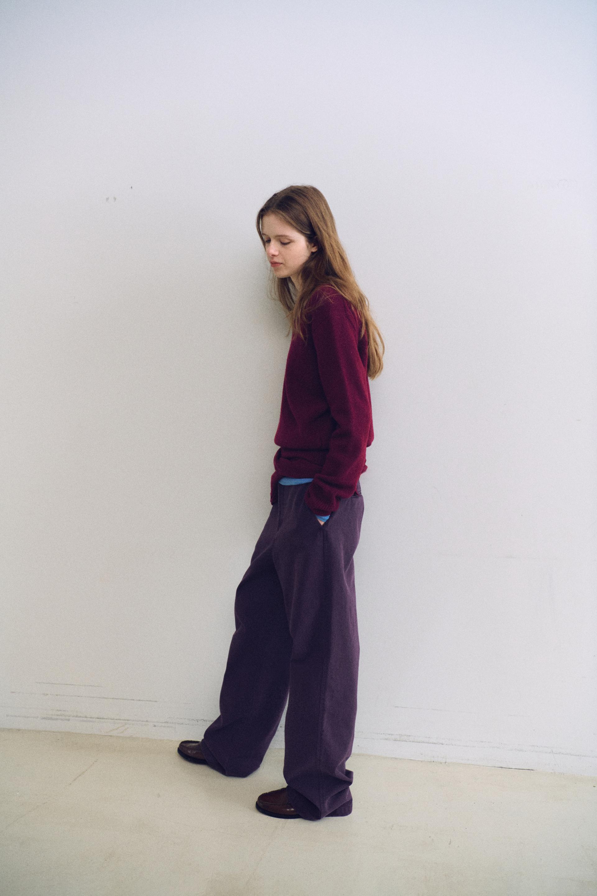 pipe v-neck knit (wine)